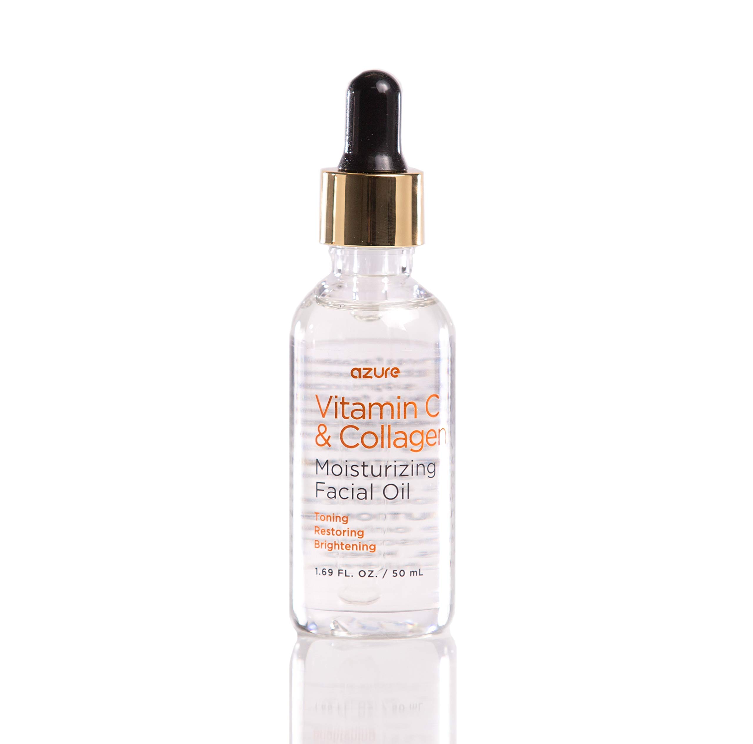 AZURE Vitamin C & Collagen Moisturizing Facial Oil - Toning, Restoring & Brightening | Reduces Appearance Of Wrinkles, Fine Lines & Creases | Lifts & Smooths Skin - 50mL