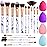 Makeup Brushes DUAIU 15PCs Marble Makeup Brush Set Premium Synthetic Kabuki Powder Blush Contour Foundation Concealer Eyeshadow Brushes with Makeup Sponge Make up Tool A Grey