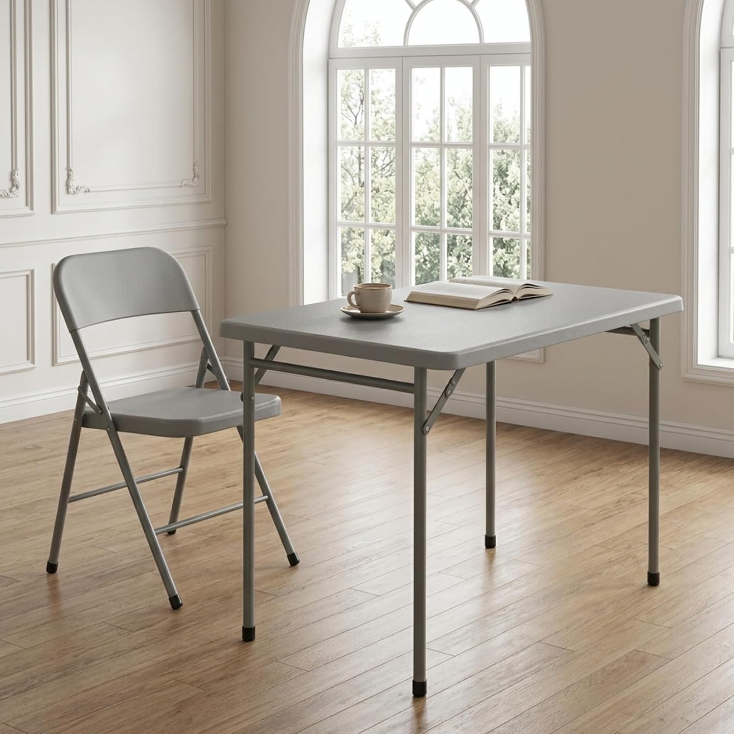 3ft rectangular folding table for all-occasion, foldable table with hdpe tabletop and steel legs, durable and stable small folding table, perfect for camping, picnic, party, indoor & outdoor, grey grey 3ft