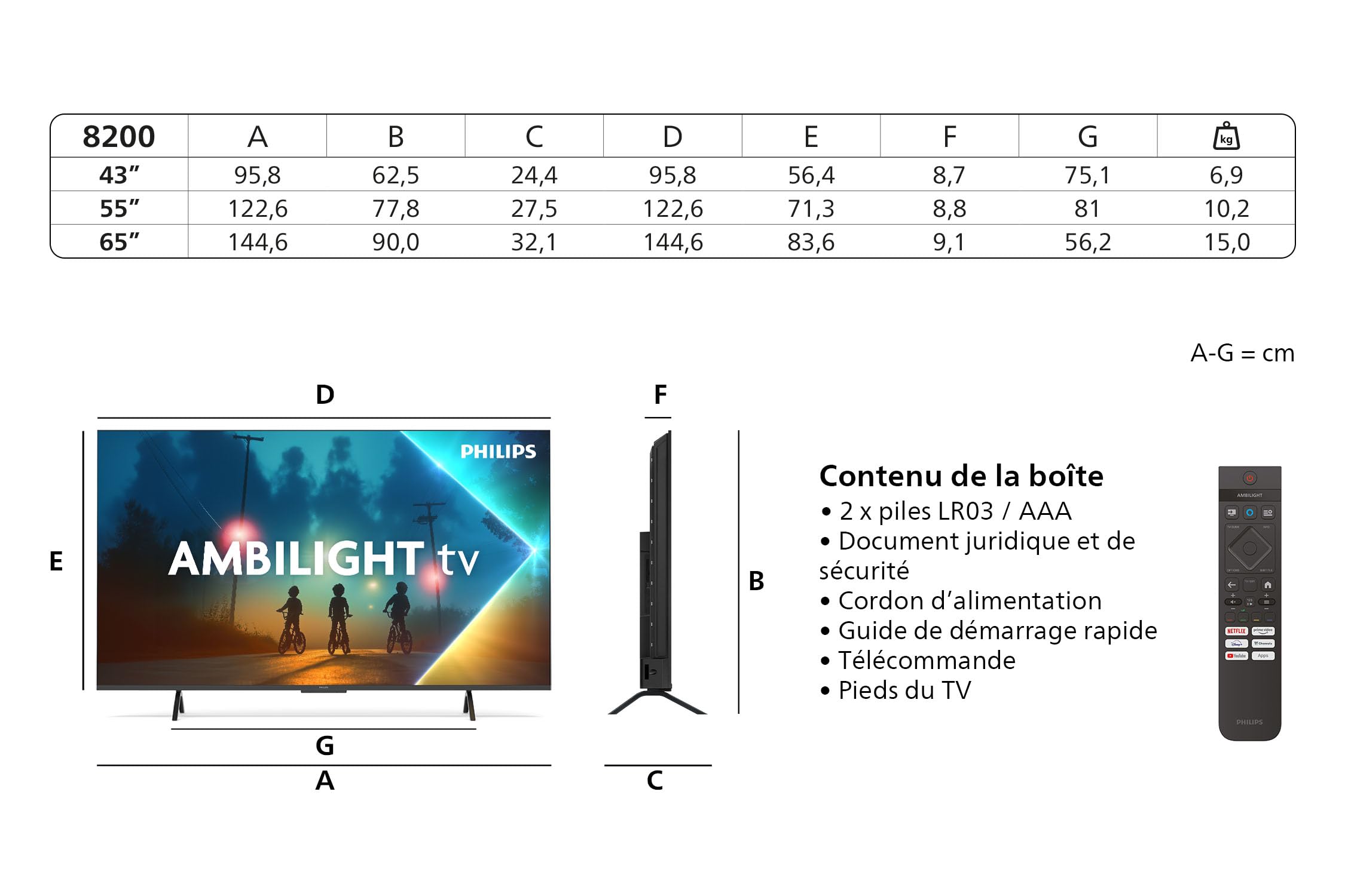 Philips Ambilight 43PUS8200 4K LED Smart TV - Écran 43 Pouces avec Plateforme Pixel Precise Ultra HD, Titan OS et Son Dolby Atmos, Compatible Alexa et Assistant Vocal Google
