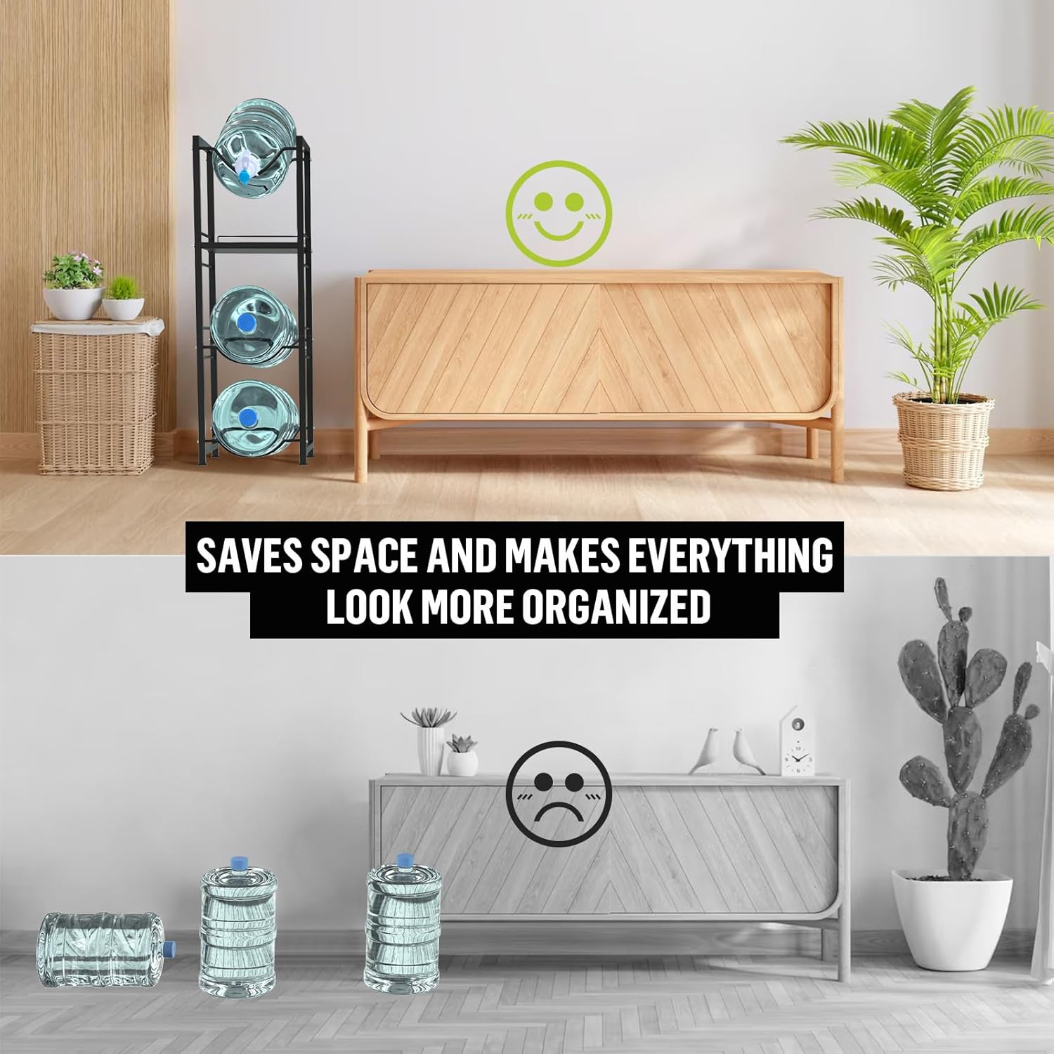 5 Gallon Water Jug Holder Stand, 3-Tier Water Bottle Rack with Storage Shelves, Heavy-Duty Dispenser for Kitchen, Office, Garage – Includes 55mm Spout for Easy Pouring