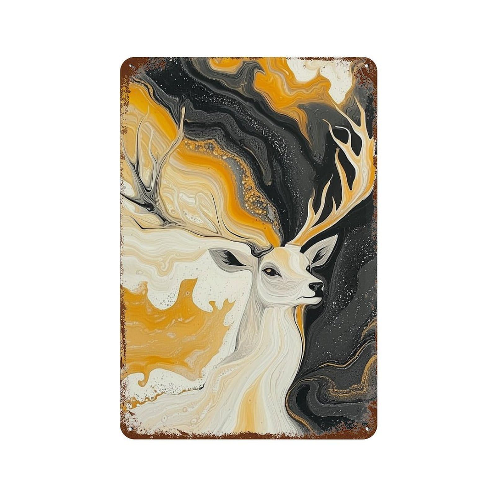 Deer Abstract Art Print Rustic Tin Plaque 11.8"x7.9", Vintage Wall Decor for Garage, Pub Or Kitchen