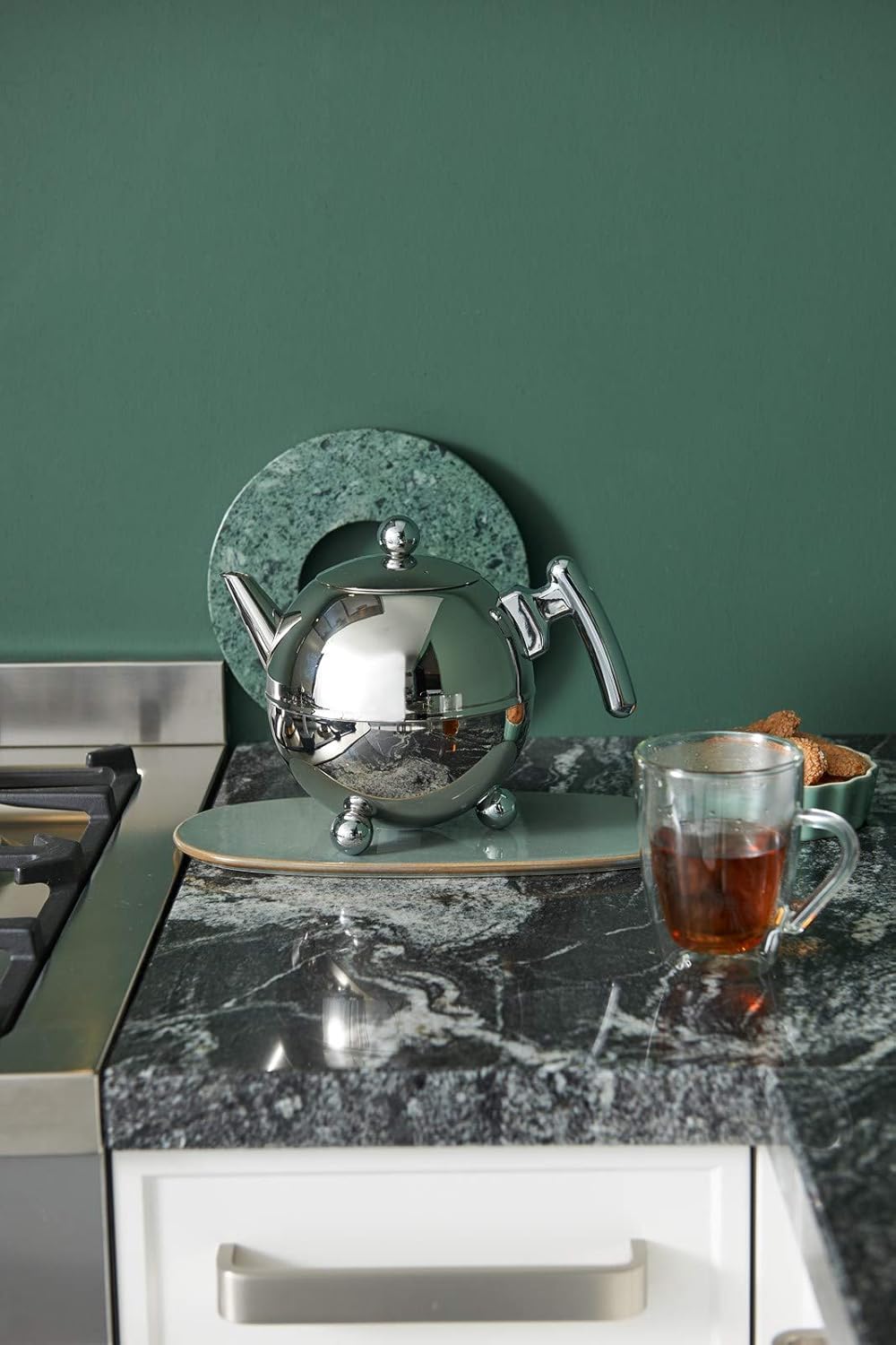 Hottest Sales bredemeijer Bella Ronde Double Walled Teapot, 1.5-Liter, Stainless Steel Glossy Finish with Chromium Accents