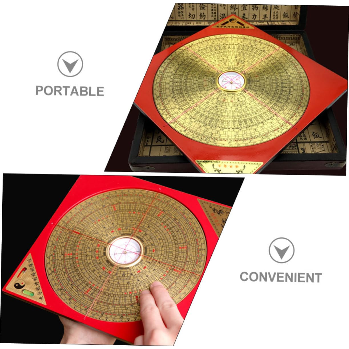 Brújula China Portátil Pequeña de Cobre y Hierro Roja Retro | Feng Shui Tradicional, Uso en Colección y Hiking, Diseño Taoísta Chino, Ligera y Fácil de Usar