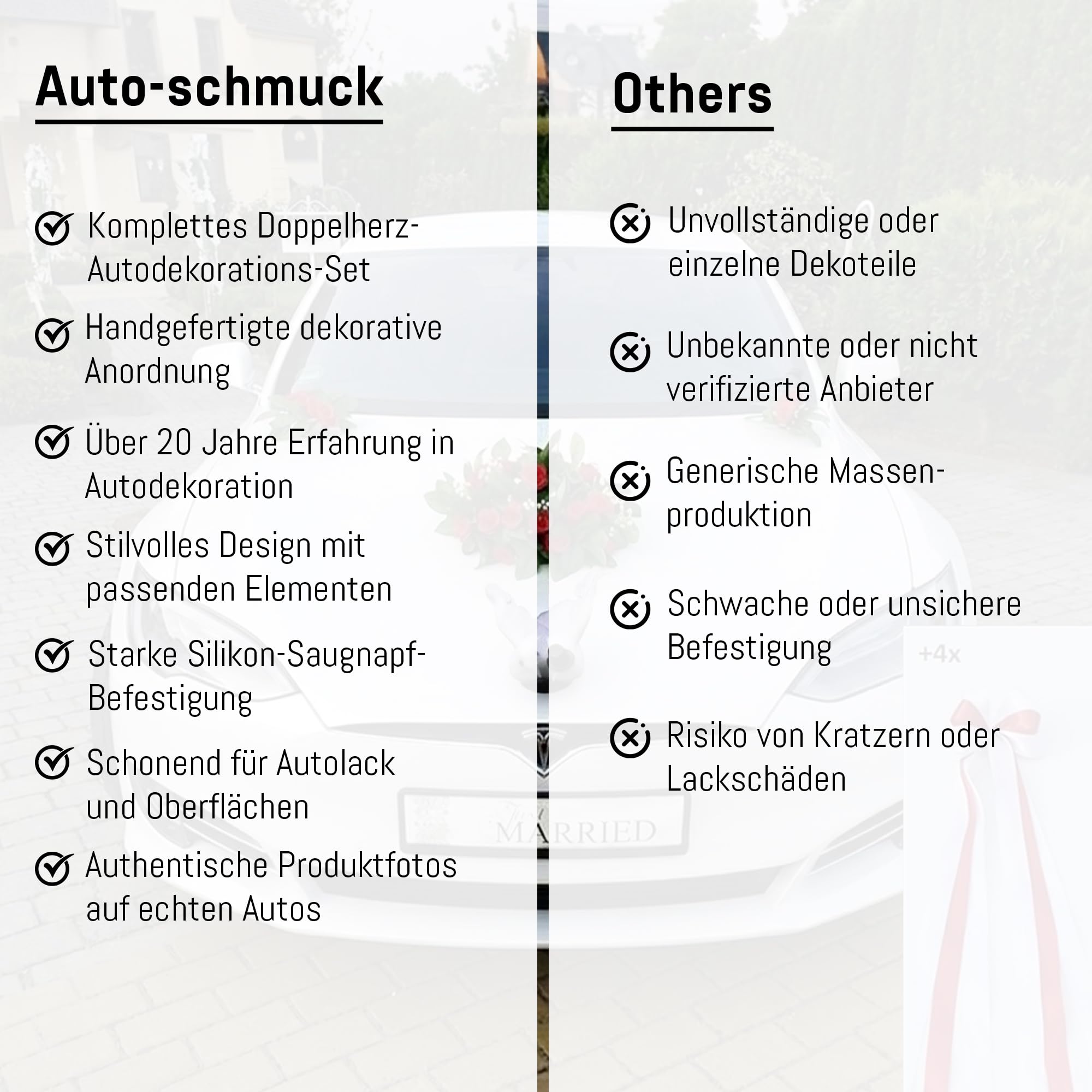 ECHTER ROSESTRAUSS Autoschmuck Braut Paar Rose Deko Dekoration Autoschmuck Hochzeit Car Auto Wedding Deko (Rot)