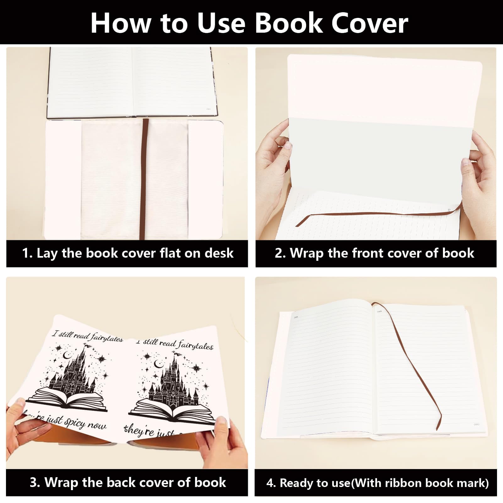 CRASPIRE A5 Book Sleeve Covers for Paperbacks Book Cover 12.4x8.8Inch Fit Adjustable Book Sleeve Cover for A5 Books Softcover Protector for Notebook Label Strap Dreamy Rose Women Coffee - Image 3