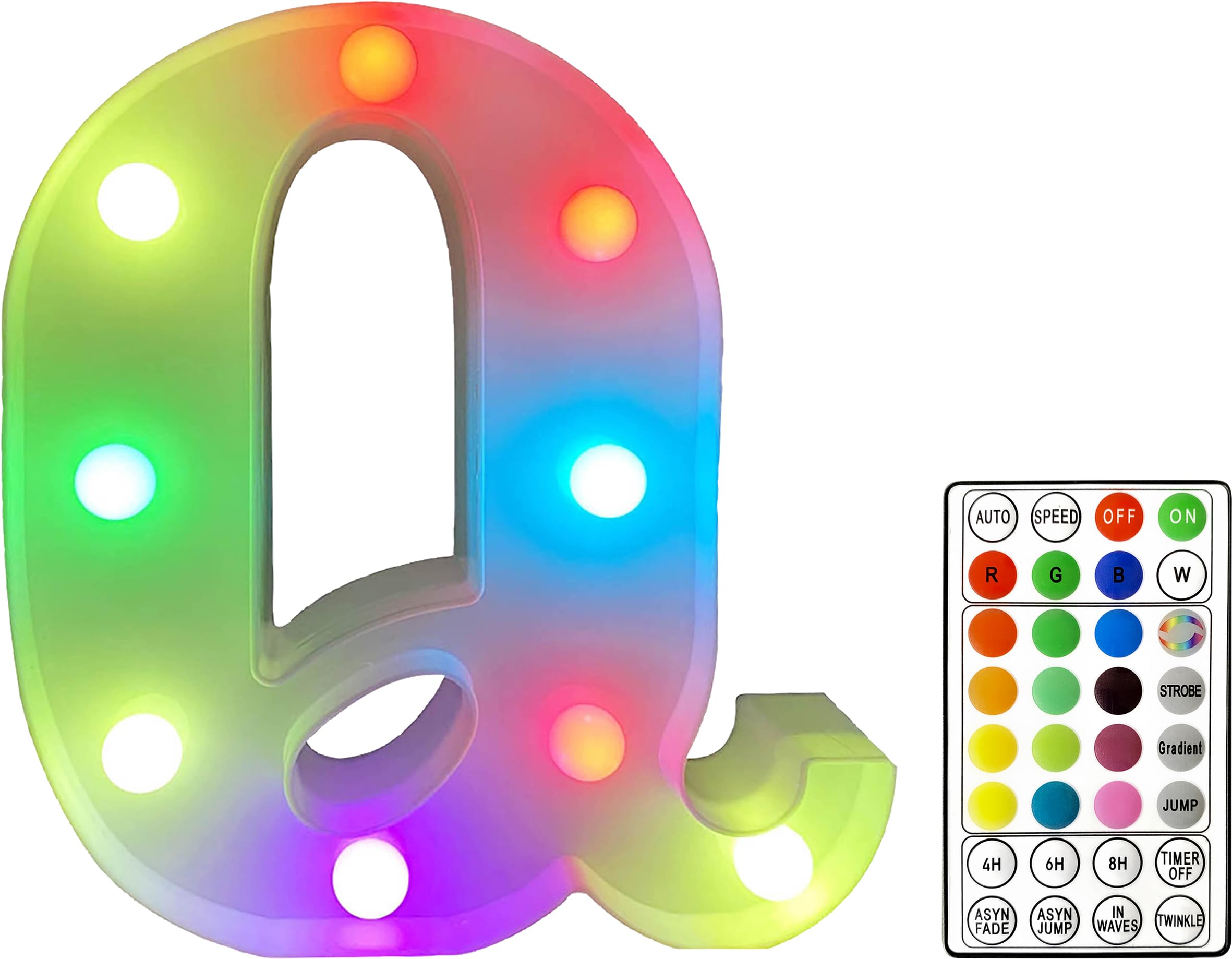 St Helens Home and Garden RGB Colourful Light Up Letter Sign with Remote Control Battery Operated for Parties, Weddings, Celebrations, Bedrooms, Battery Operated. Letter Q