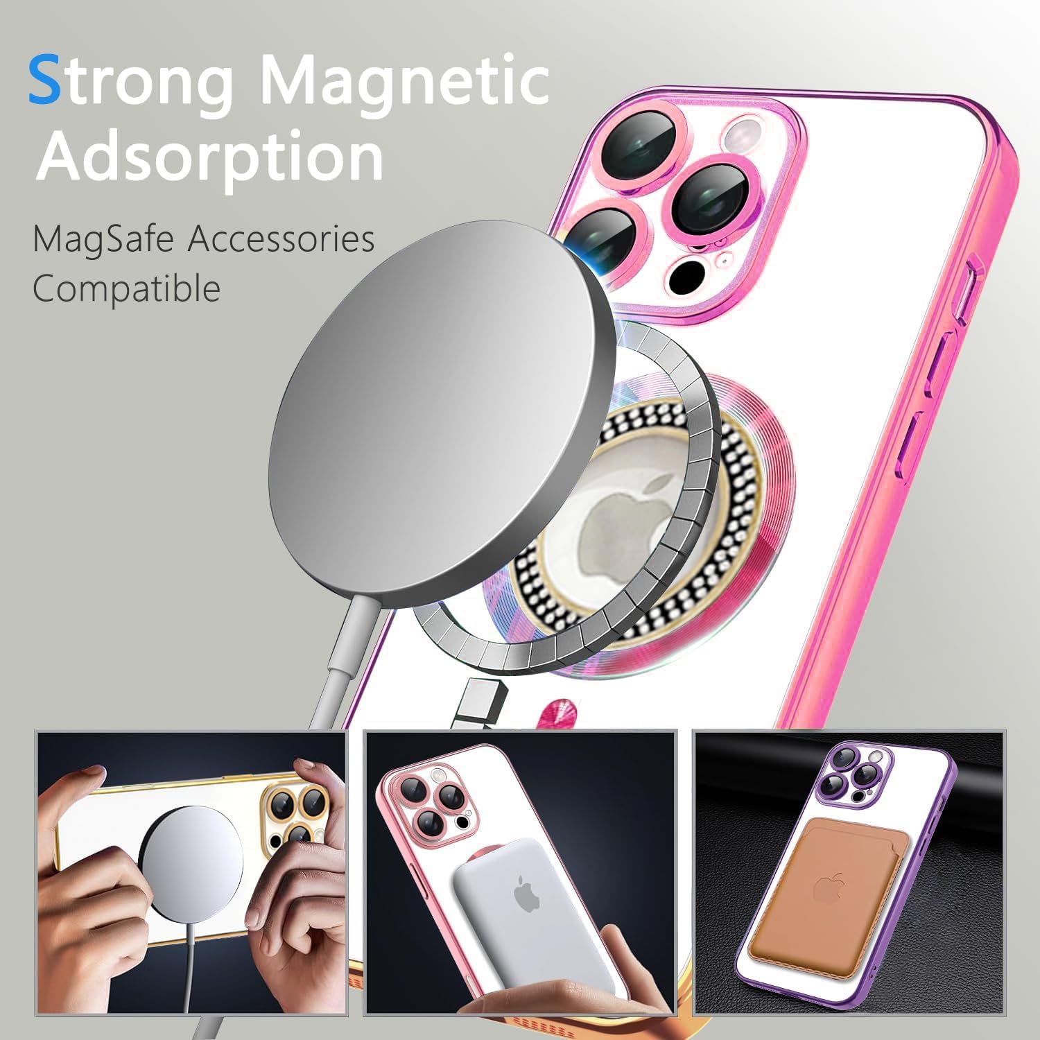Misscase for iPhone 16 Pro Max Magnetic Glitter Case Compatible with MagSafe,Full Protection Slim Shockproof Anti-Scratch Case with Camera Lens Protector Logo View Dust-Proof Net for Women Pink - Image 4