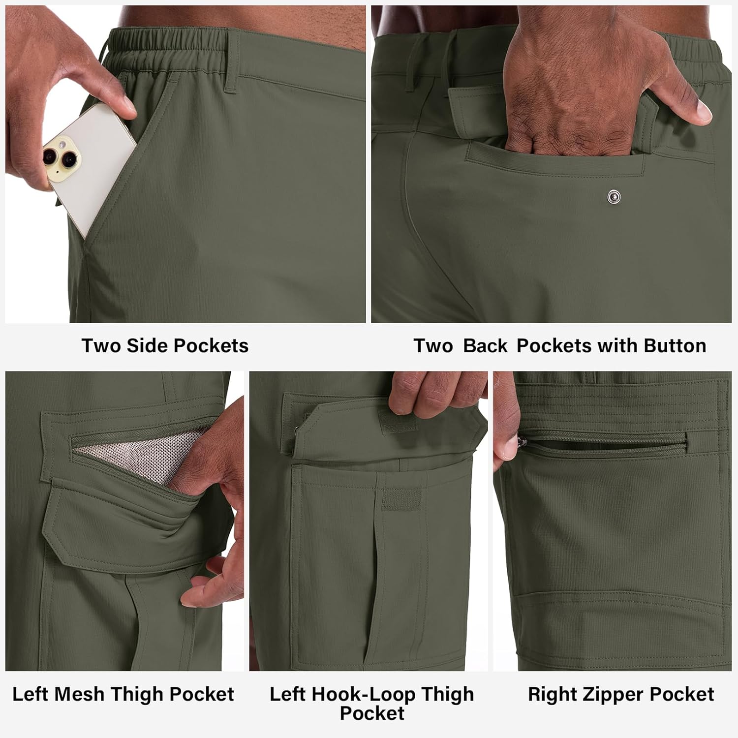 Jessie Kidden Mens Outdoor Casual Expandable Waist Lightweight Water Resistant Quick Dry Fishing Hiking Shorts - Image 3