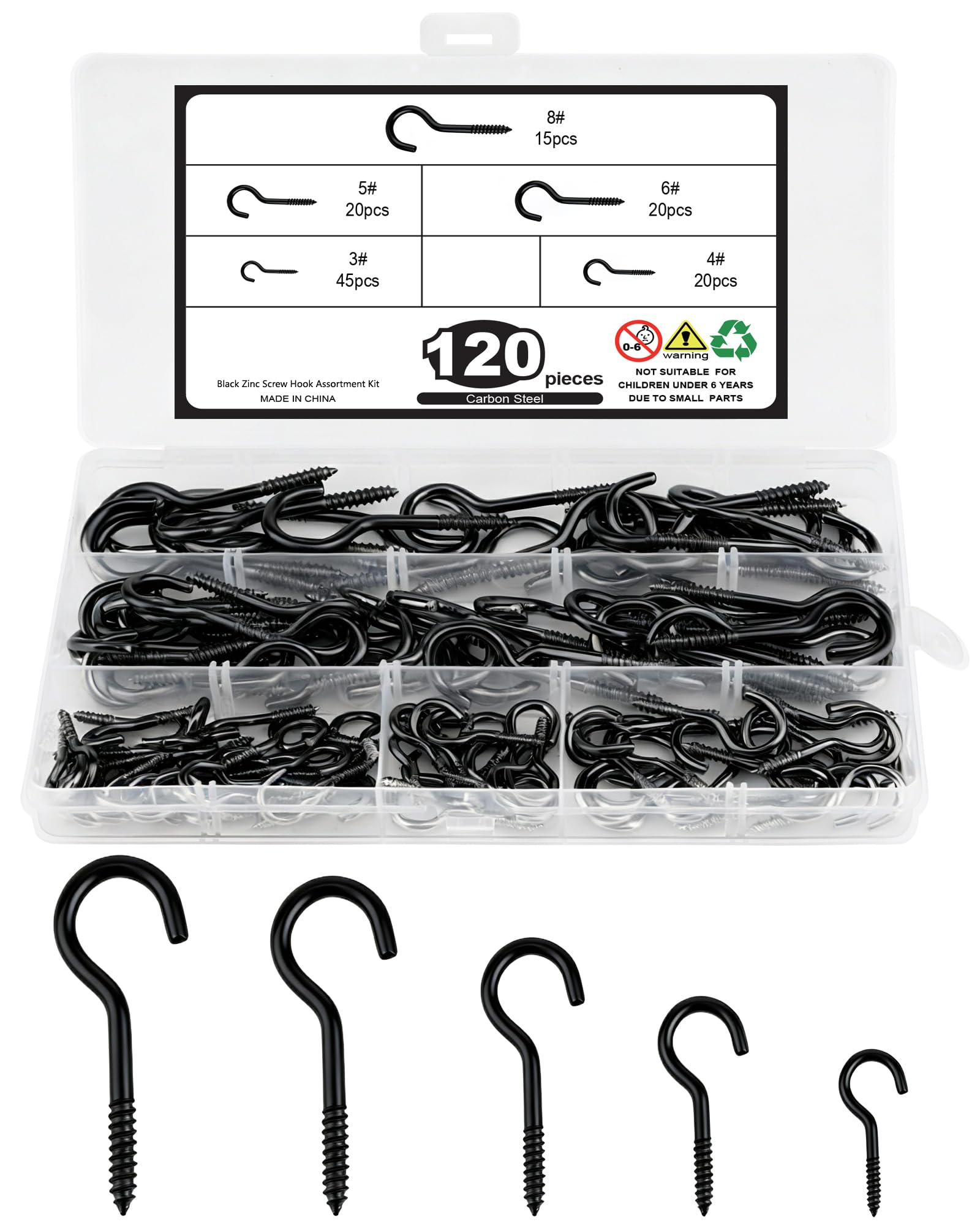 Acual 120 PCS Hooks for Hanging Ceiling Screw in Hooks, Heavy Duty Screw Hooks for Hanging Plants, Cups, Utensils, Bird Houses, Wind Chimes, String Lights and for Indoor & Outdoor Use, Silver, Black