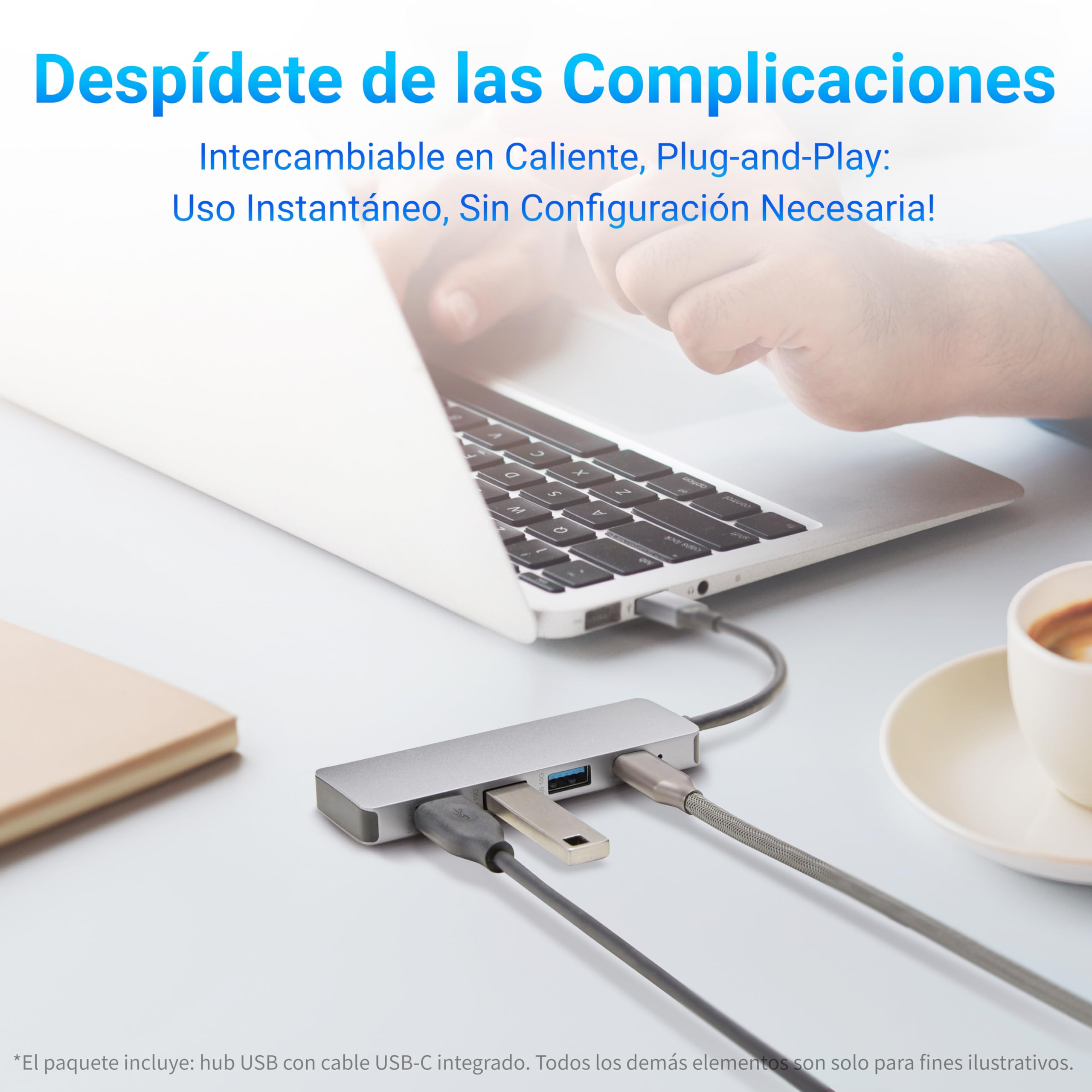 Amazon Basics Hub Dock de USB 3.2/3.1, 2.ª Gen., 10 GB/s, USB C a 1 USB C / 3 USB A, Compatible con Windows/Mac, Plata, Negro