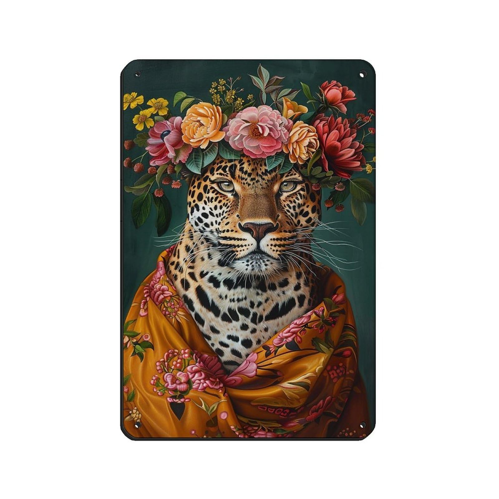 Vintage Maximalist Floral Leopard Painting Poster Retro Poster Metal Tin Sign Chic Art Retro Iron Painting Bar People Cave Cafe Family Garage Poster Wall Decoration 8x12inch(20x30cm)