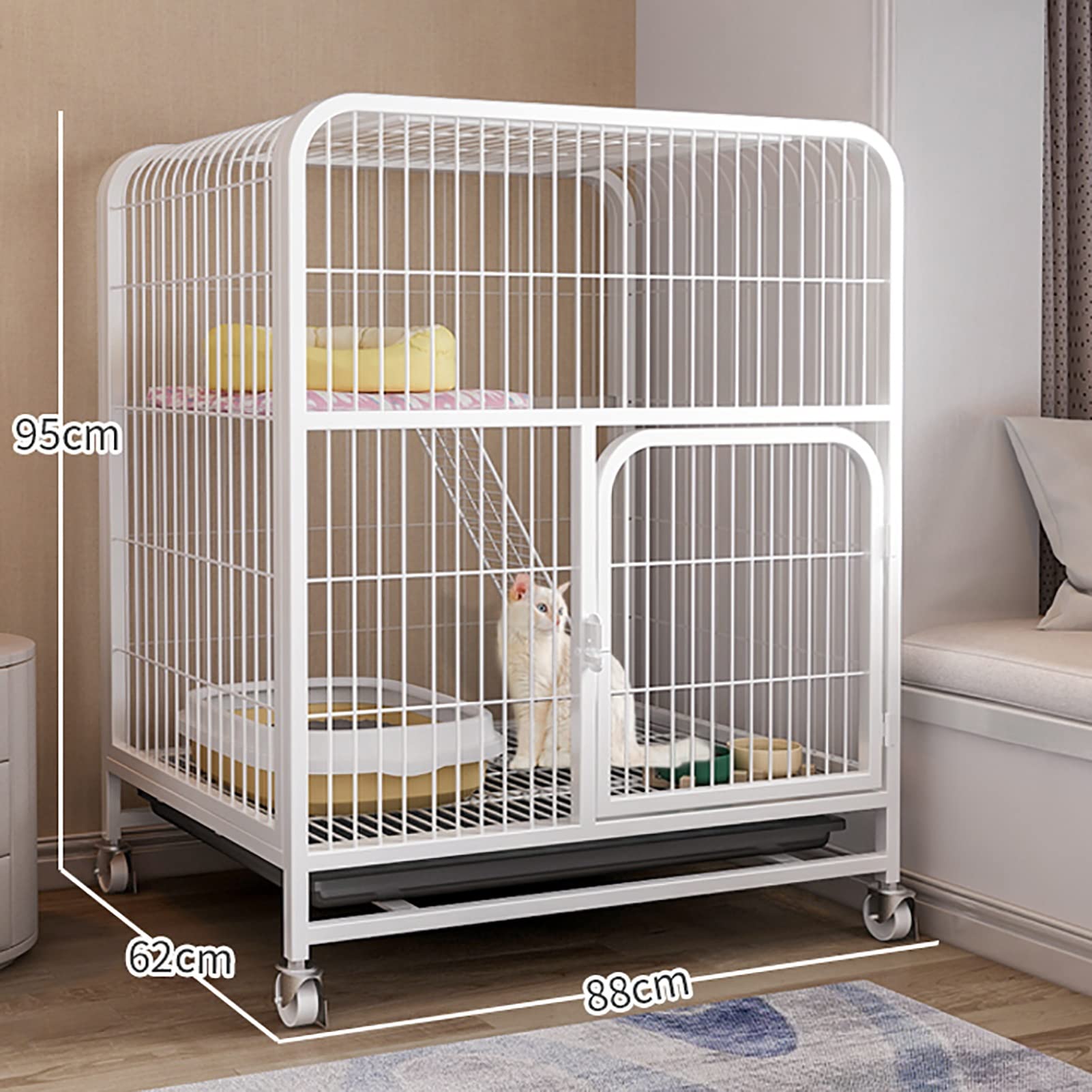 Tür-Katzenkäfig, kann Katzentoilette platzieren. Haushaltskatzenkäfig, übergroße Katzenvilla für den Innenbereich, Katzenstreu-Katzenstreuhaus – kommt mit Katzenspielzeug und Katzenzubehör (