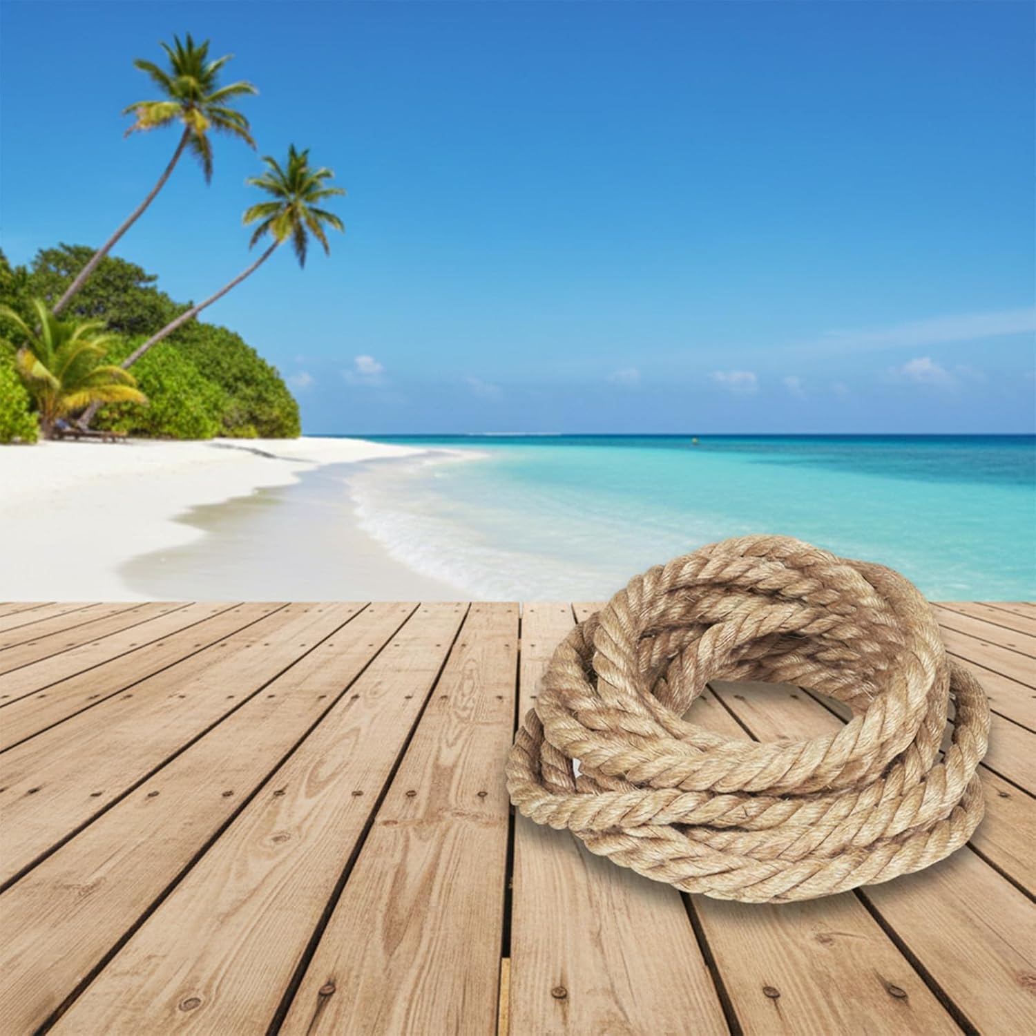 Jute Rope 2 Inch x 25FT, 4 Ply 4400LB Breaking Strength Heavy Duty Natural Jute Twine, 51mm Industrial Grade Cord for Tug of War, Marine Mooring, Heavy Towing, Large Construction, Commercial Decor