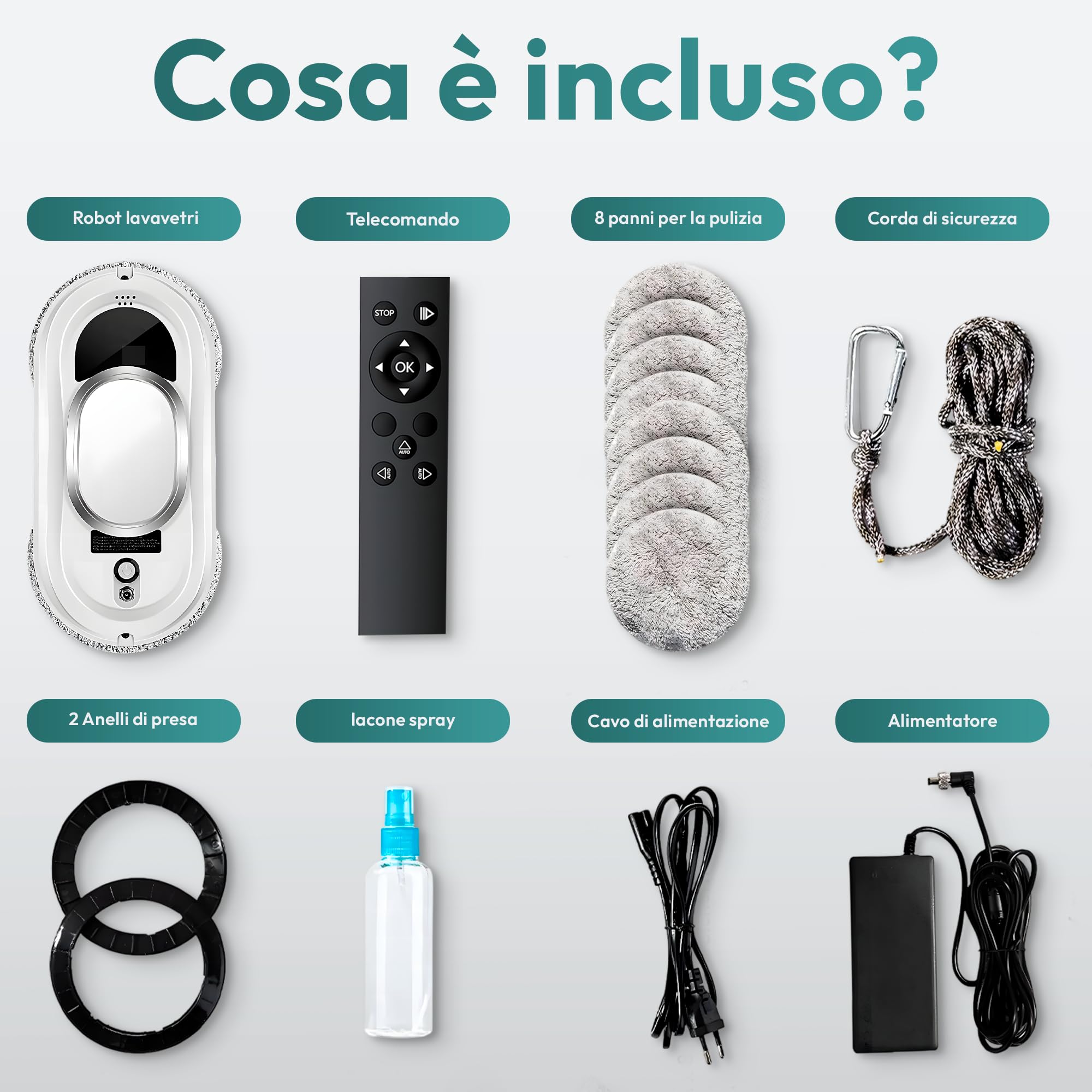 JUPPLIES Robot Lavavetri Elettrico 90W con Aspirazione 5600Pa – Lava Vetri Automatico per Finestre con 3 Modalità, Batteria di Emergenza, Telecomando e Sistema Anticaduta – Silenzioso, 4min/m²