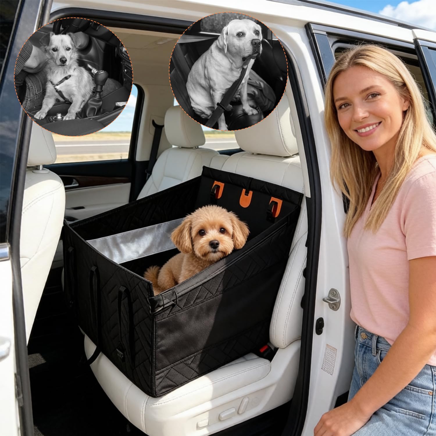 Asiento trasero para perros medianos y grandes, asiento de seguridad con correa de fijación