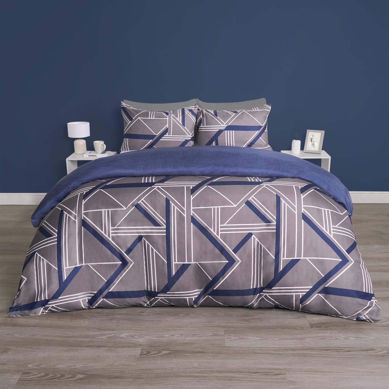 OHS Double Duvet Cover Set - Abstract Reversible - Charcoal
