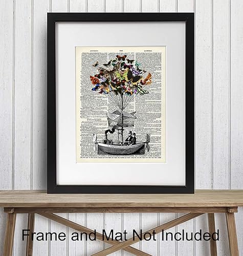 Miniatura 2 de Steampunk Decor - Dirigible Poster - 8x10 Victorian Steampunk Wall Art - Butterflies Blimp Airship Room Decorations - Dictionary Page Photo -