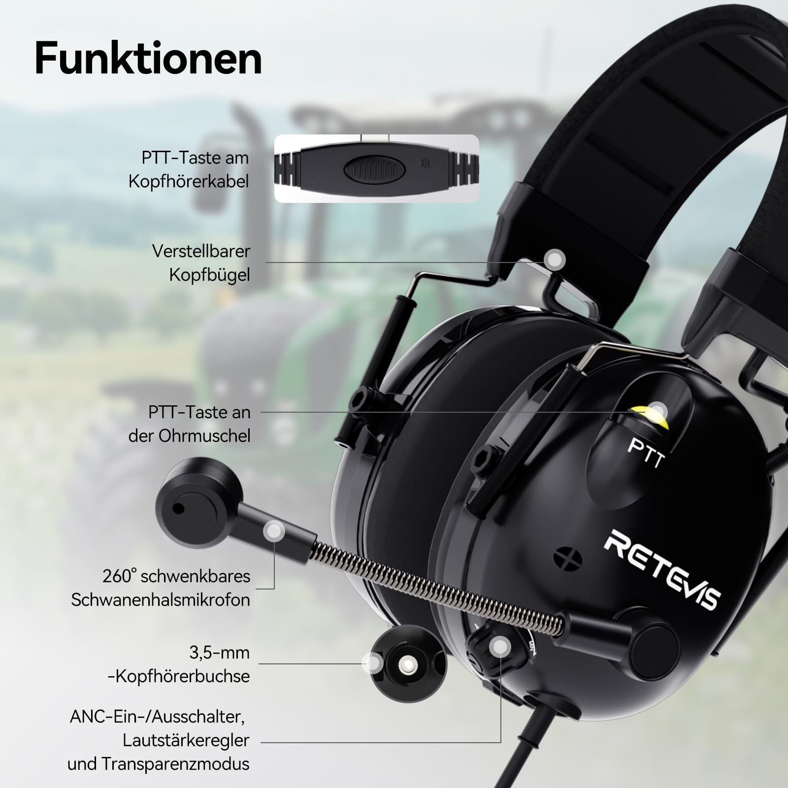 Retevis EA110M Walkie Talkie Headset IP66 Waterdichte Oortelefoon Verborgen Luchtslang Koptelefoon Compatibel met Ailunce HD1 DMR Radio Retevis RT648 RT82 RT87 RT29 RT647 RT83 Walkie Talkies (1 St