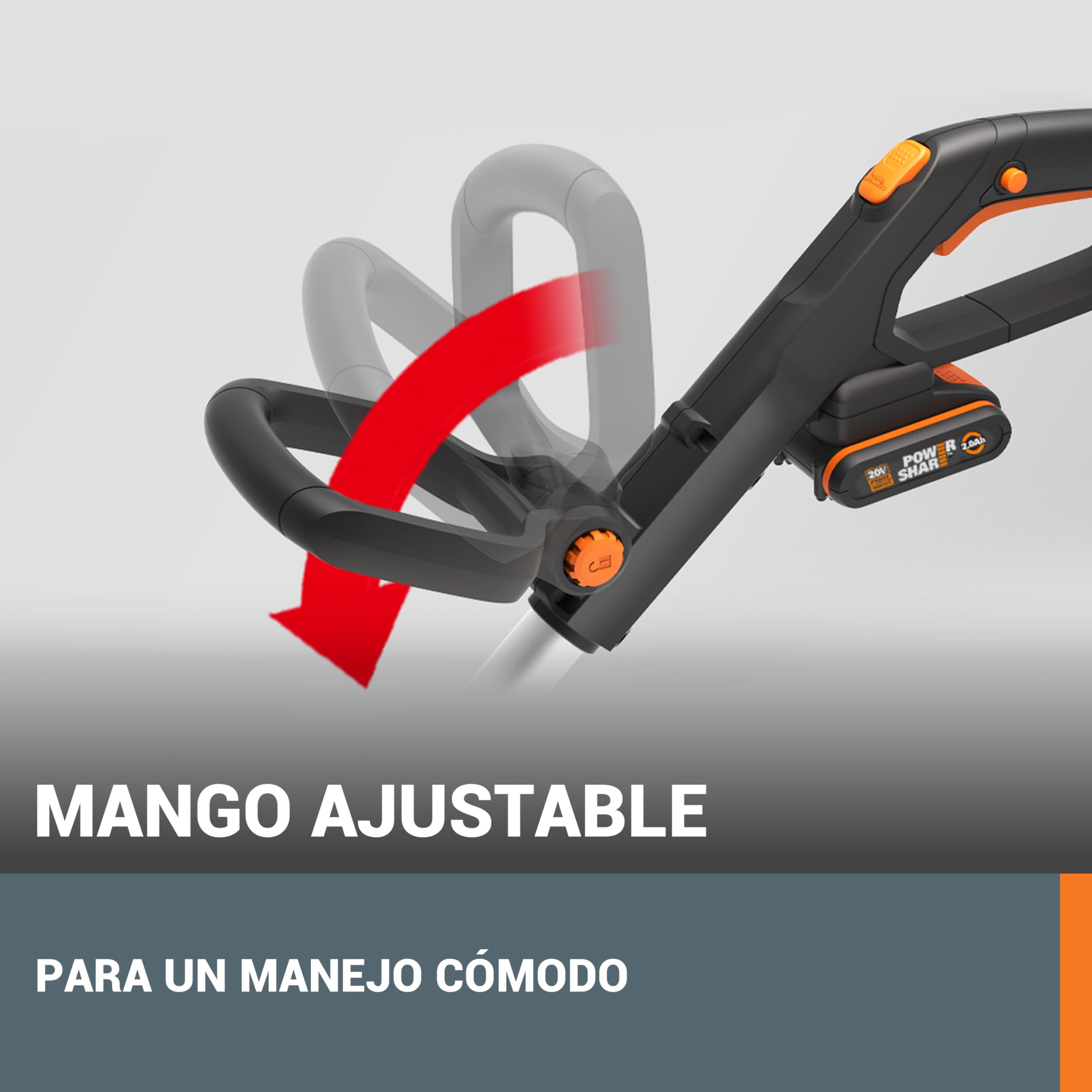 WORX WG163E Desbrozadora y Cortabordes 2 en 1 a Batería 20V 2Ah, Sistema Command Feed Automático, Cabezal Giratorio 90°, para Jardines Medianos