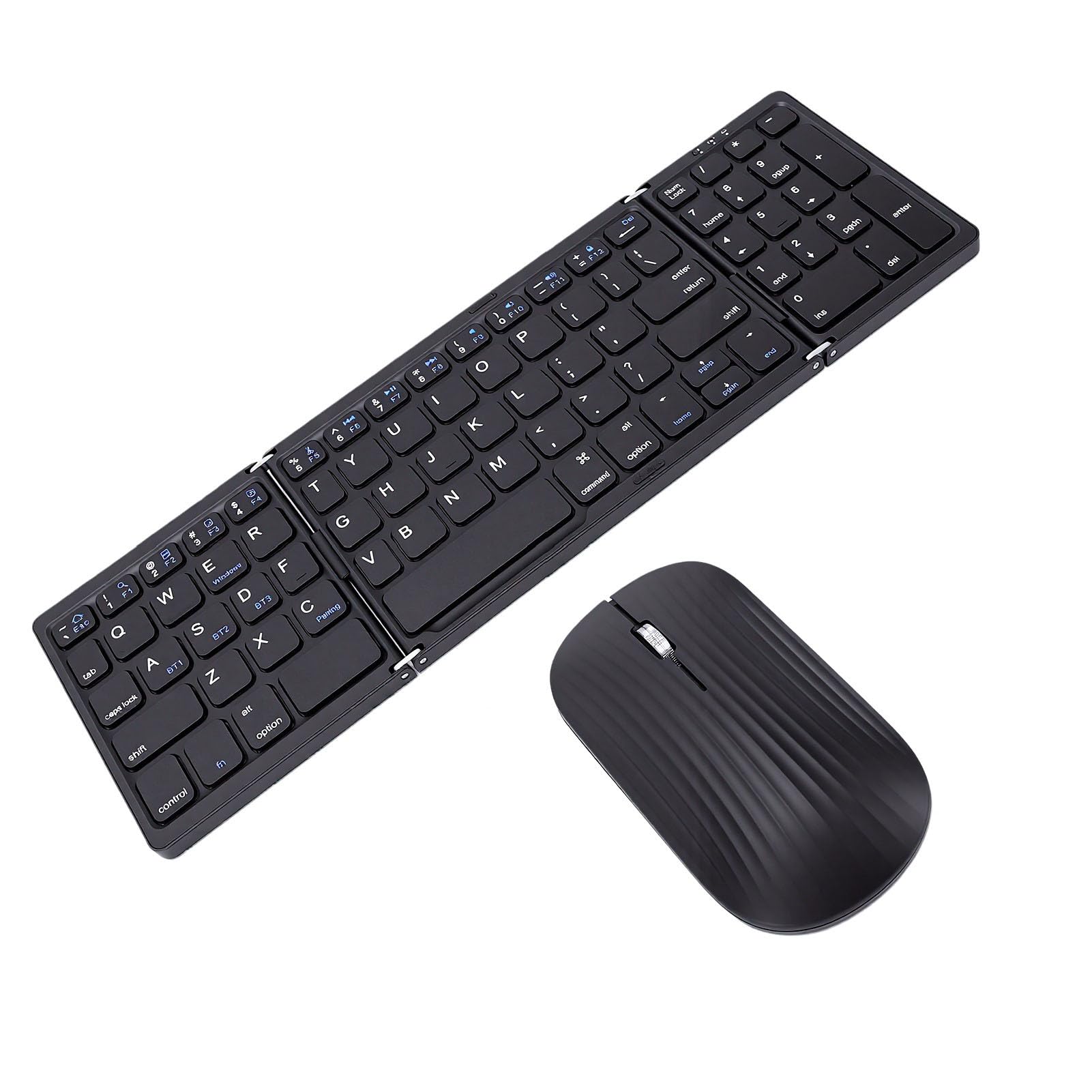Sxhlseller Wireless Keyboard and Mouse Set, Foldable Bluetooth Keyboard with Numeric, Rechargeable Portable Combo for Smartphone, Tablet and Laptop