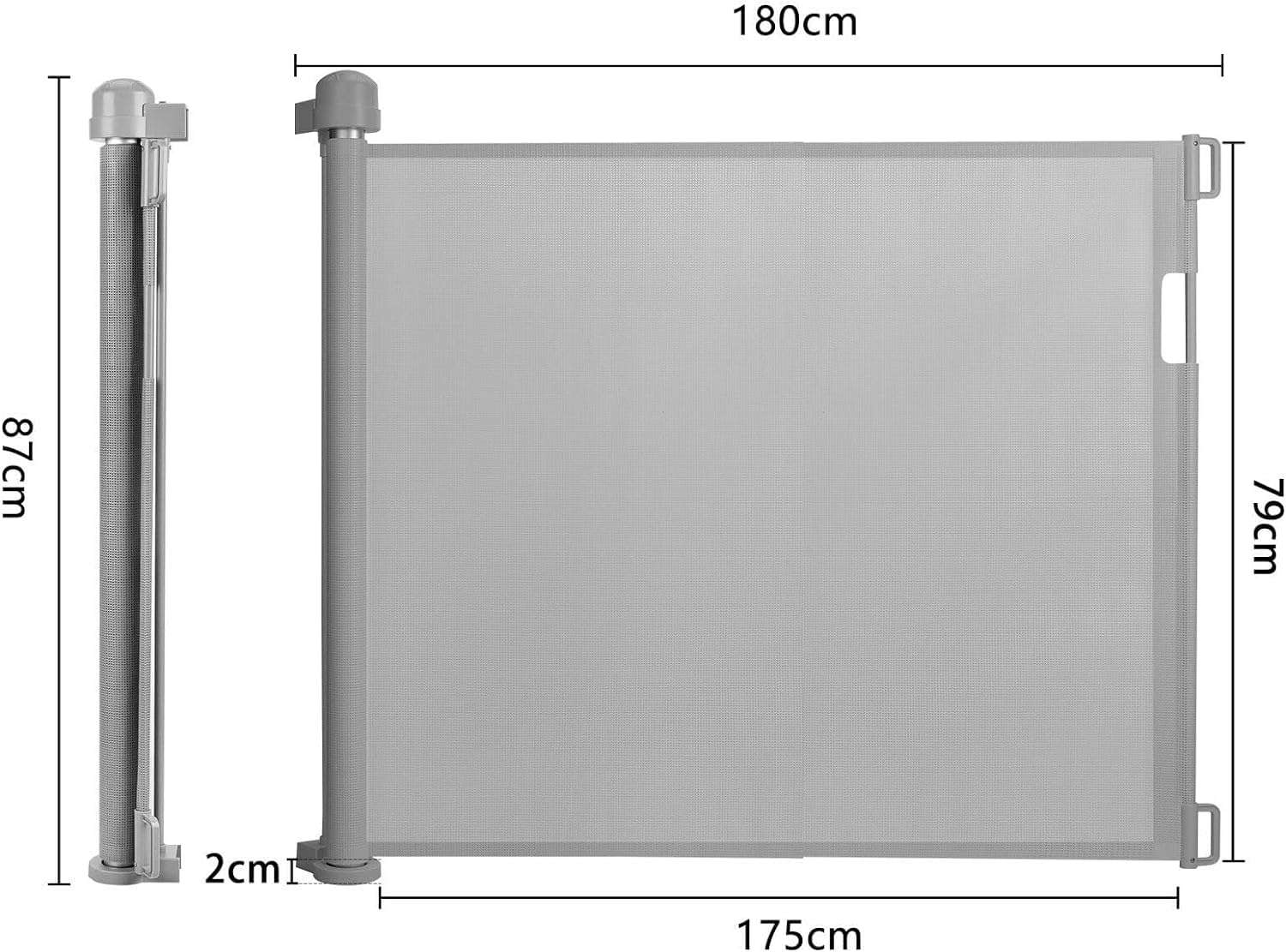 LARS360 Barrera de seguridad extensible de 0 a 180 cm, barrera para bebés, puerta retráctil, extensible, separador de seguridad para interiores y exteriores (gris)