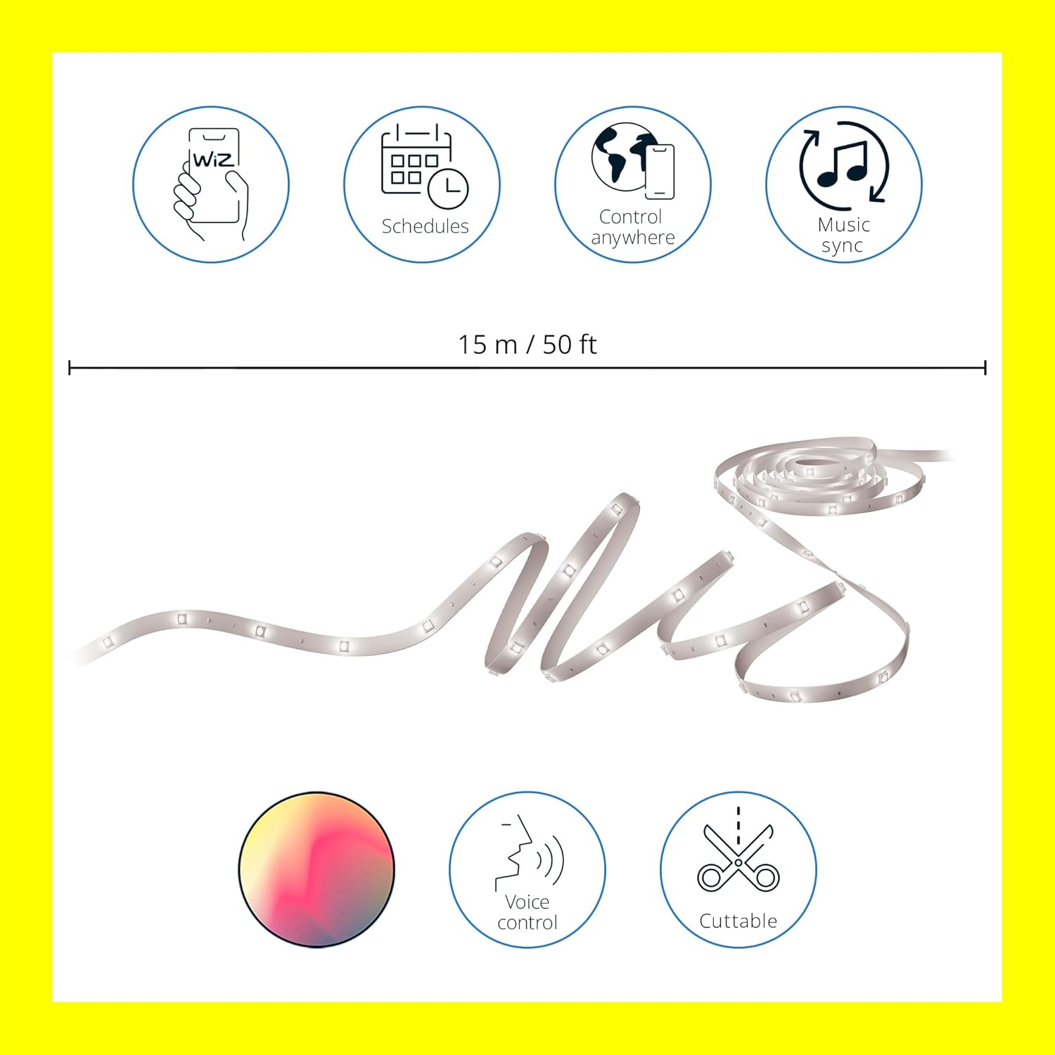 WiZ Connected - Bundle - RGB LED Strip 5m Plus 2 60W A19 Color Bulbs - Control with Voice or App + Activate with Motion - Matter Compatible