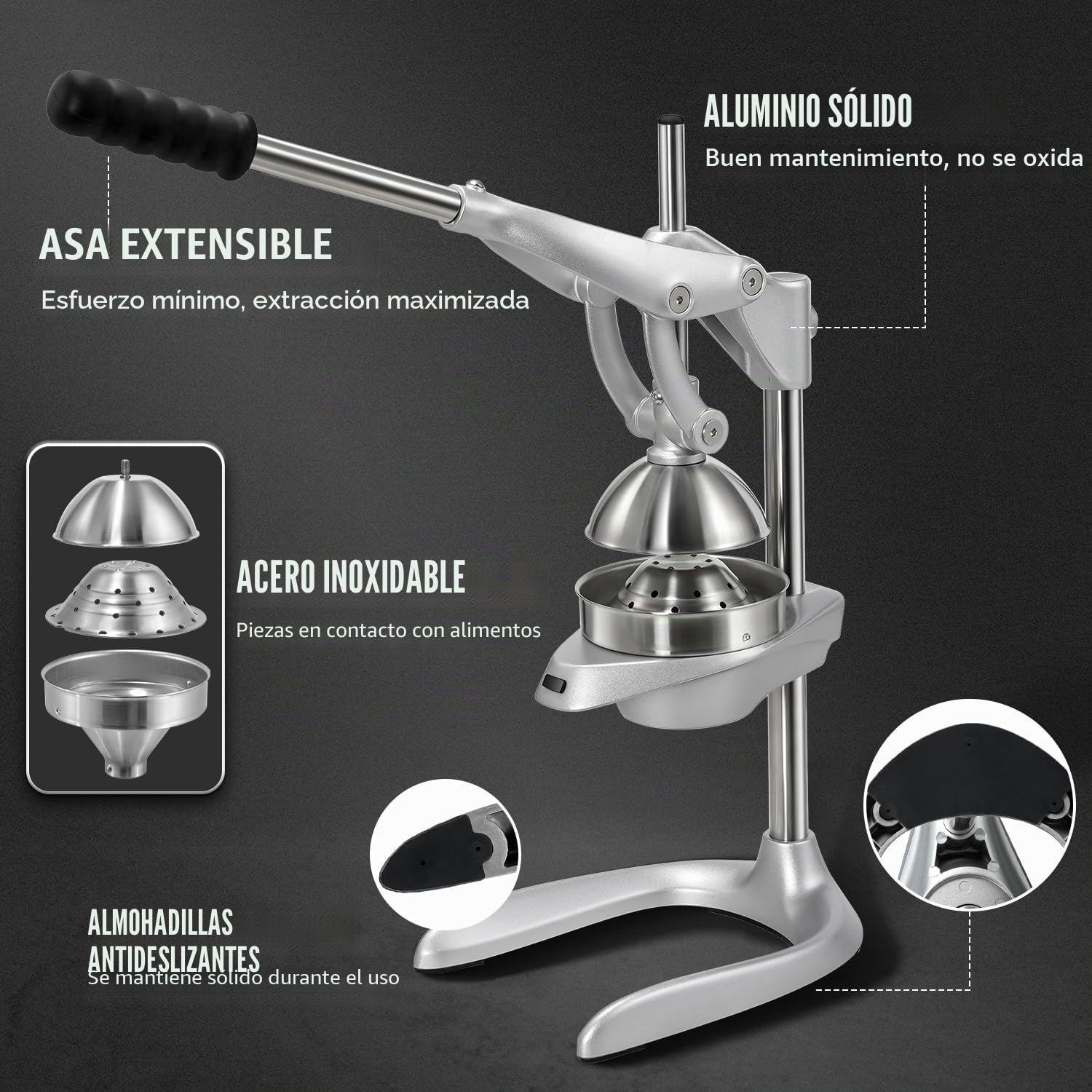 Sopito Esprimidores Manual, Exprimidor Limon acero Inoxidable, Lemon Squeezer para Naranjas, Limones, Granada, Pomelos, Plateado