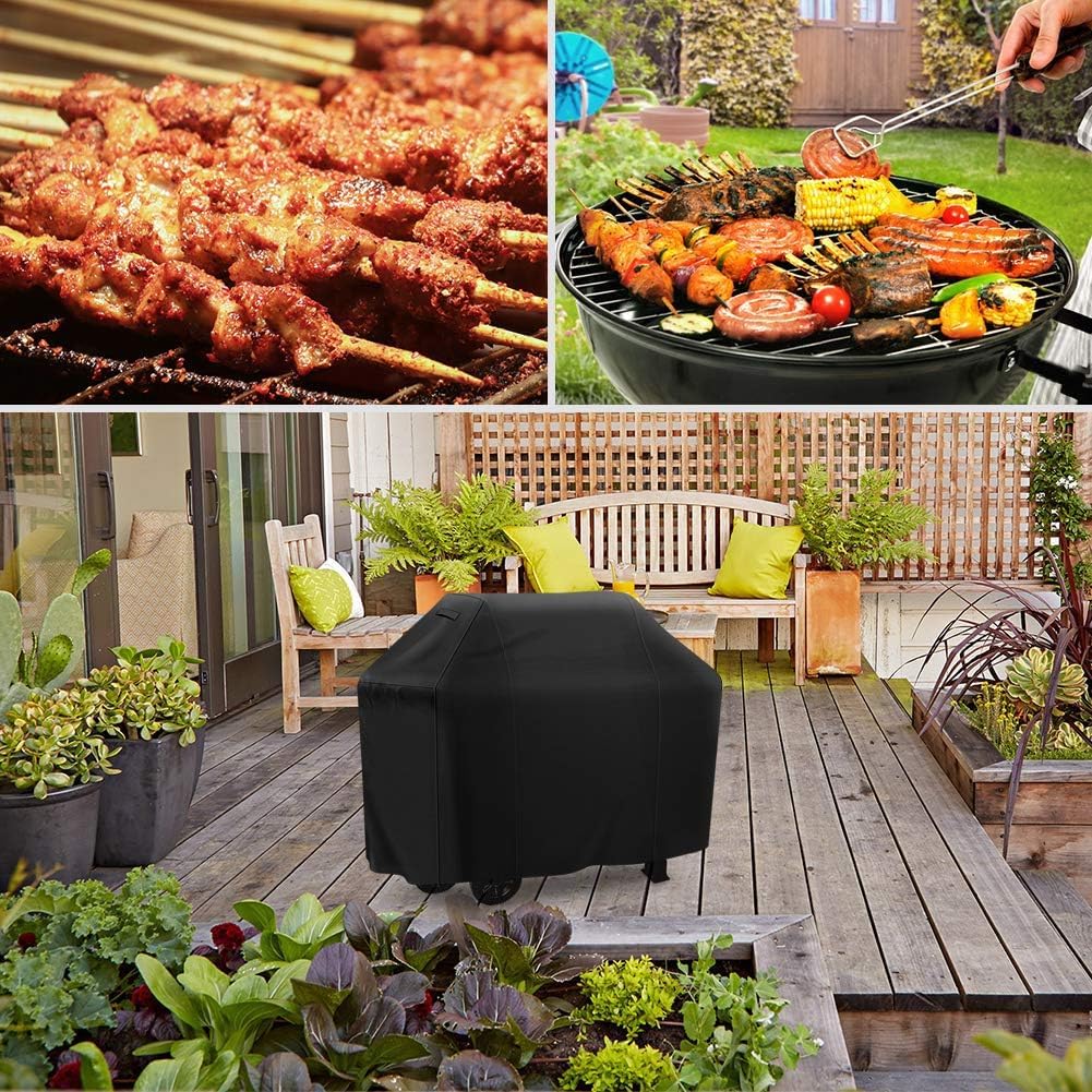 Copertura impermeabile per griglia 420D bue regolabile per barbecue, protezione resistente alle intemperie per uso esterno (dimensioni: 19 x 71 x 117 cm, colore: nero)