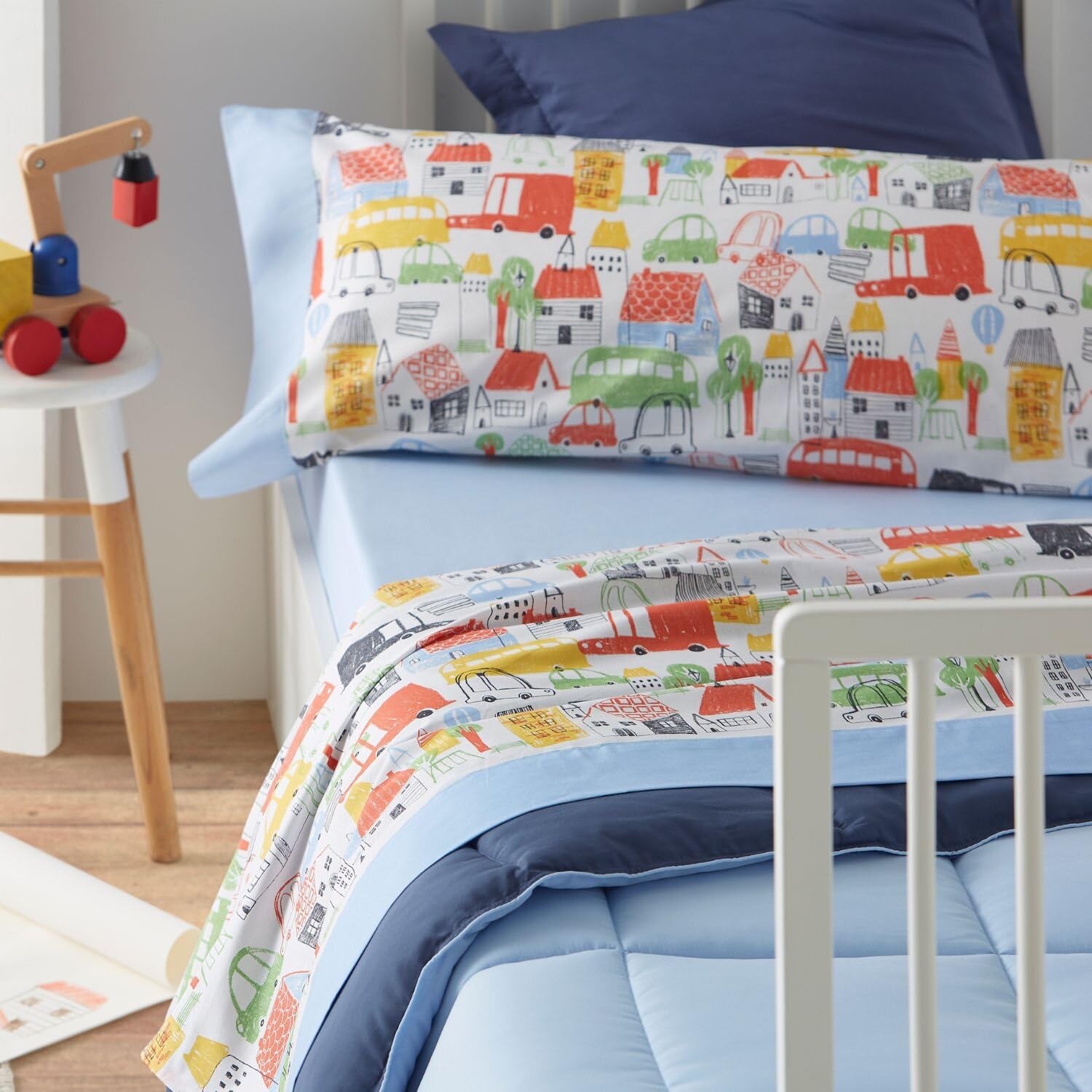 Burrito Blanco│Sábanas Infantiles, Cama de 105 (+ Medidas Disponibles)│Poliéster 50% Algodón 50%│Fácil Planchado│Diseño 178, Azul