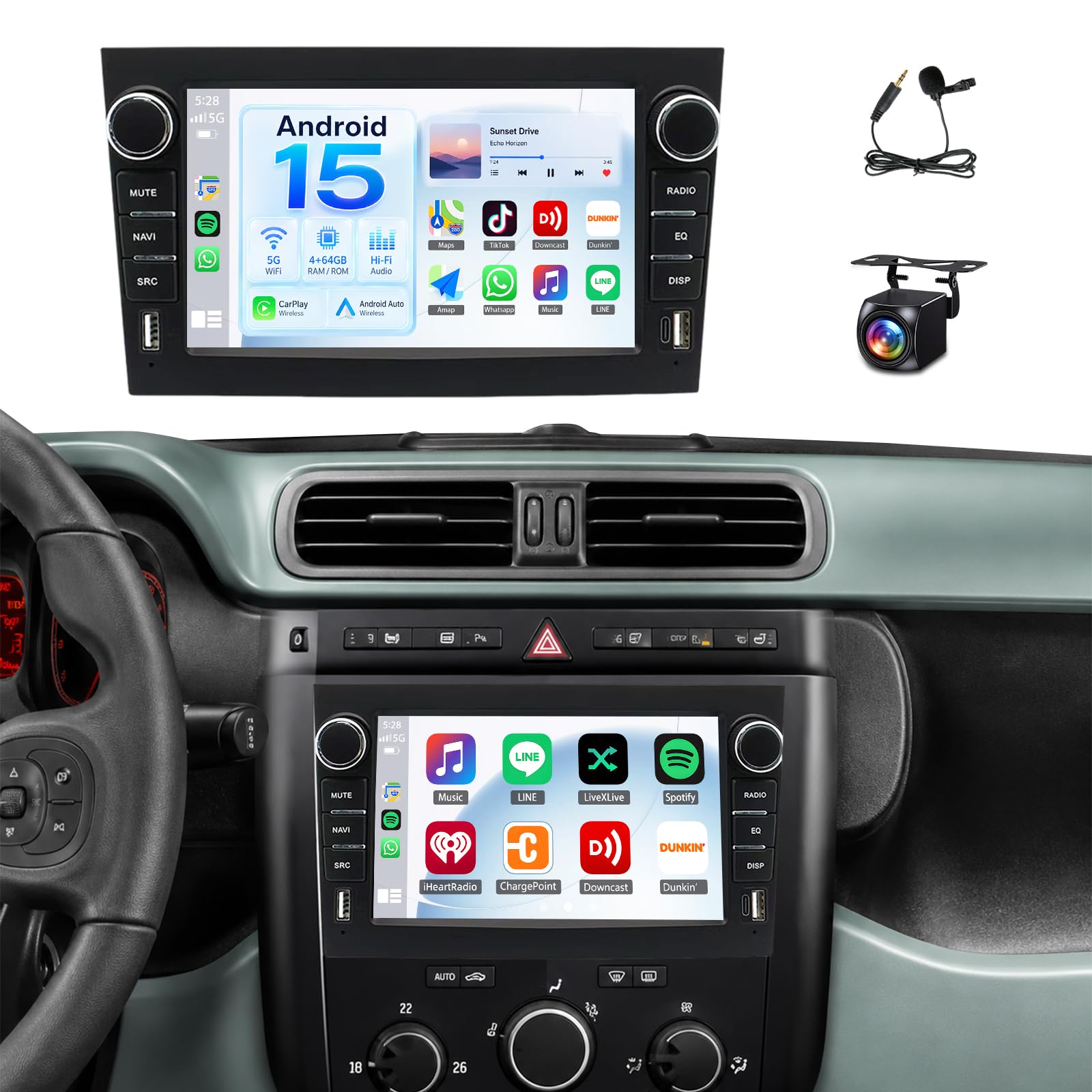 JAWSEU 4+64GB Autoradio mit Bildschirm Bluetooth für Opel Corsa d, Astra J & H, Meriva, Vivaro, Zafira b 2DIN 7 Zoll Auto Radio Unterstützt DAB+ Navi WLAN 5G FM HiFi Carplay Android Auto Android 15