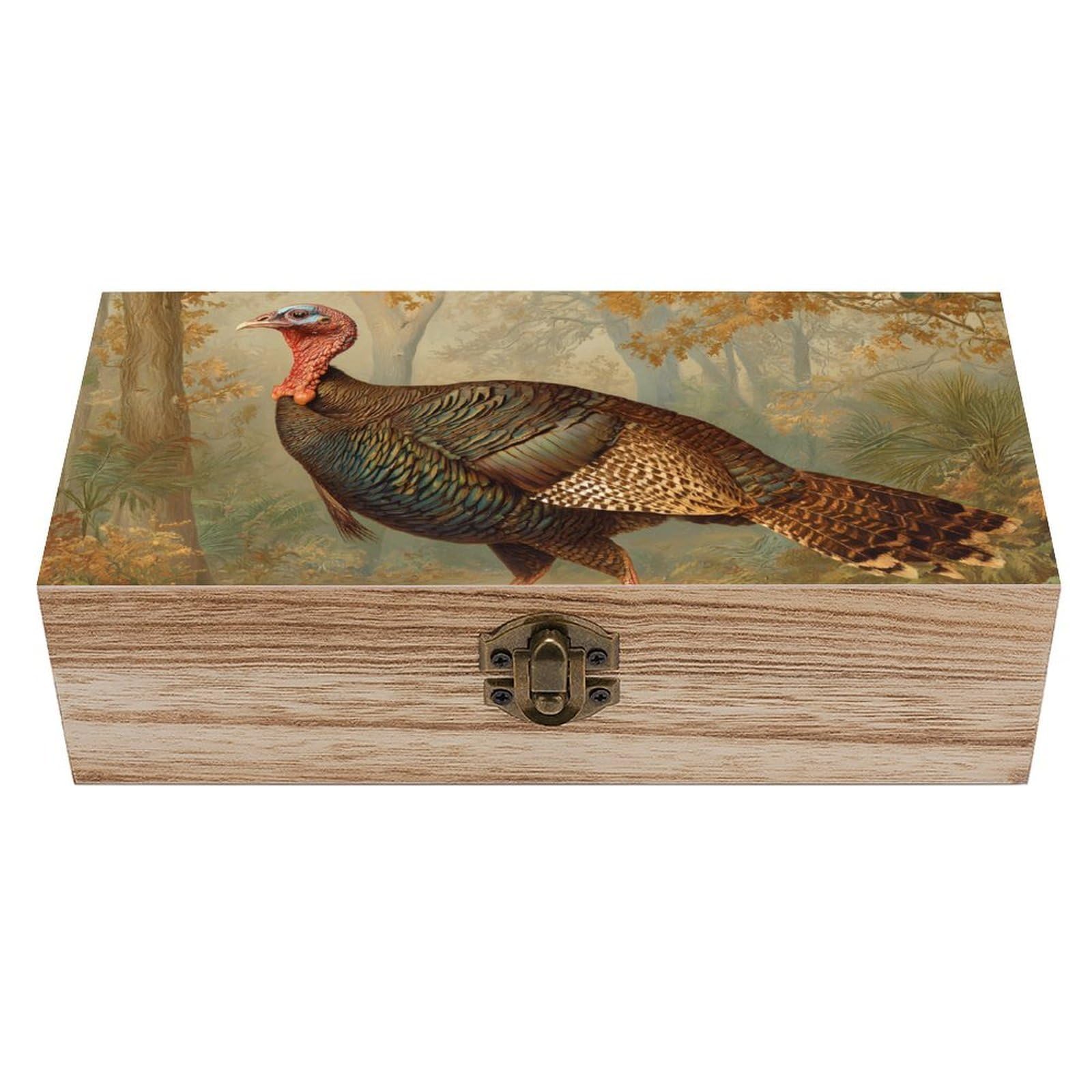 HLBSDM Wild Turkey Autumn s Wooden Storage Box Craft Memory Keepsake Treasure Chest Box Jewelry Organizer