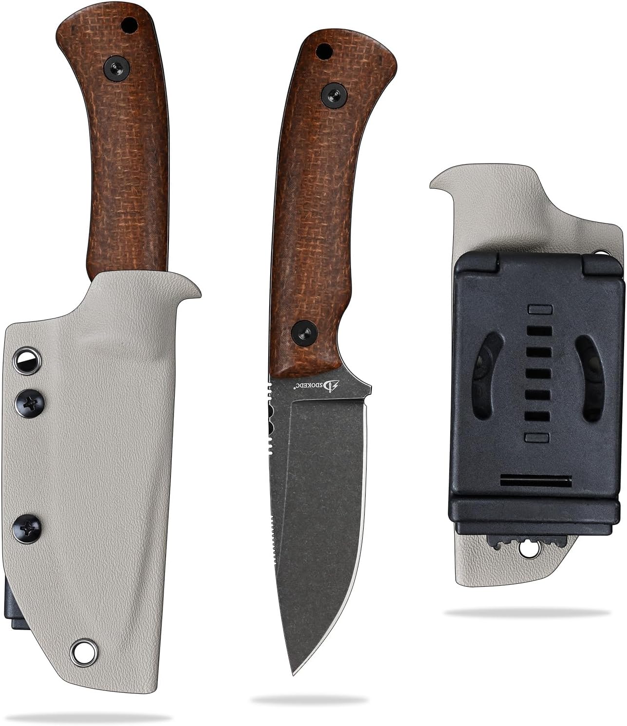 Knives DC53 Steel Tactical Hunting Fixed Blade Knife Micarta Handle with kydex sheath for Men EDC Outdoor Camping Survival (Black stone wash+Micarta handle)