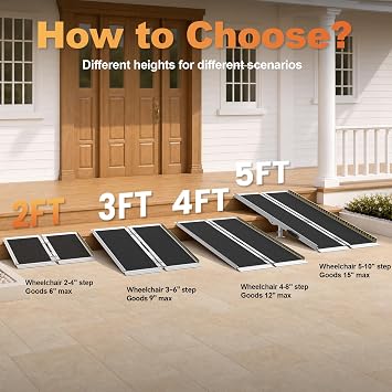gardhom Portable Wheelchair Ramp 2 Feet, Anti-Slip Aluminum Folding Handicap Ramp Wheel Chair Ramp for Home Steps Entrance Threshold Doorways Stairs Curbs Scooter, 800LBS Capacity