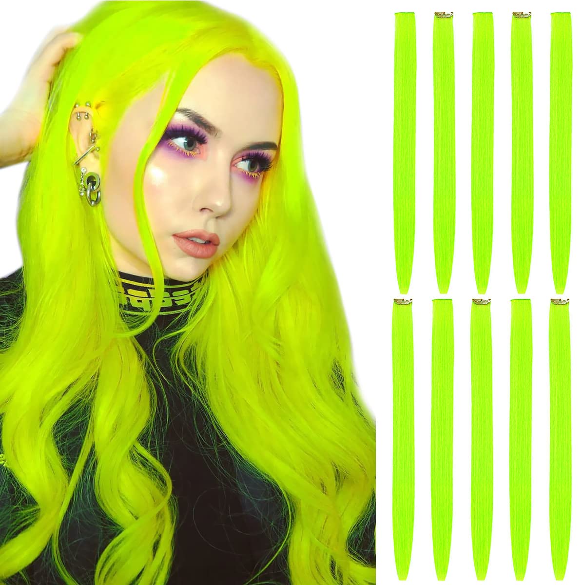 BHF Neon Yellow Hair Extensions Clip in Halloween Hair