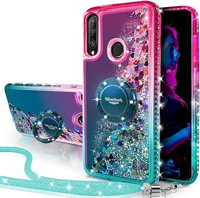 Miss Arts Compatible with Huawei P30 Lite /P30 Lite New Edition Case, [Silverback] Moving Liquid Holographic Glitter Case With Kickstand, Girls Bling Ring Slim Cover for Huawei P30 Lite -Green