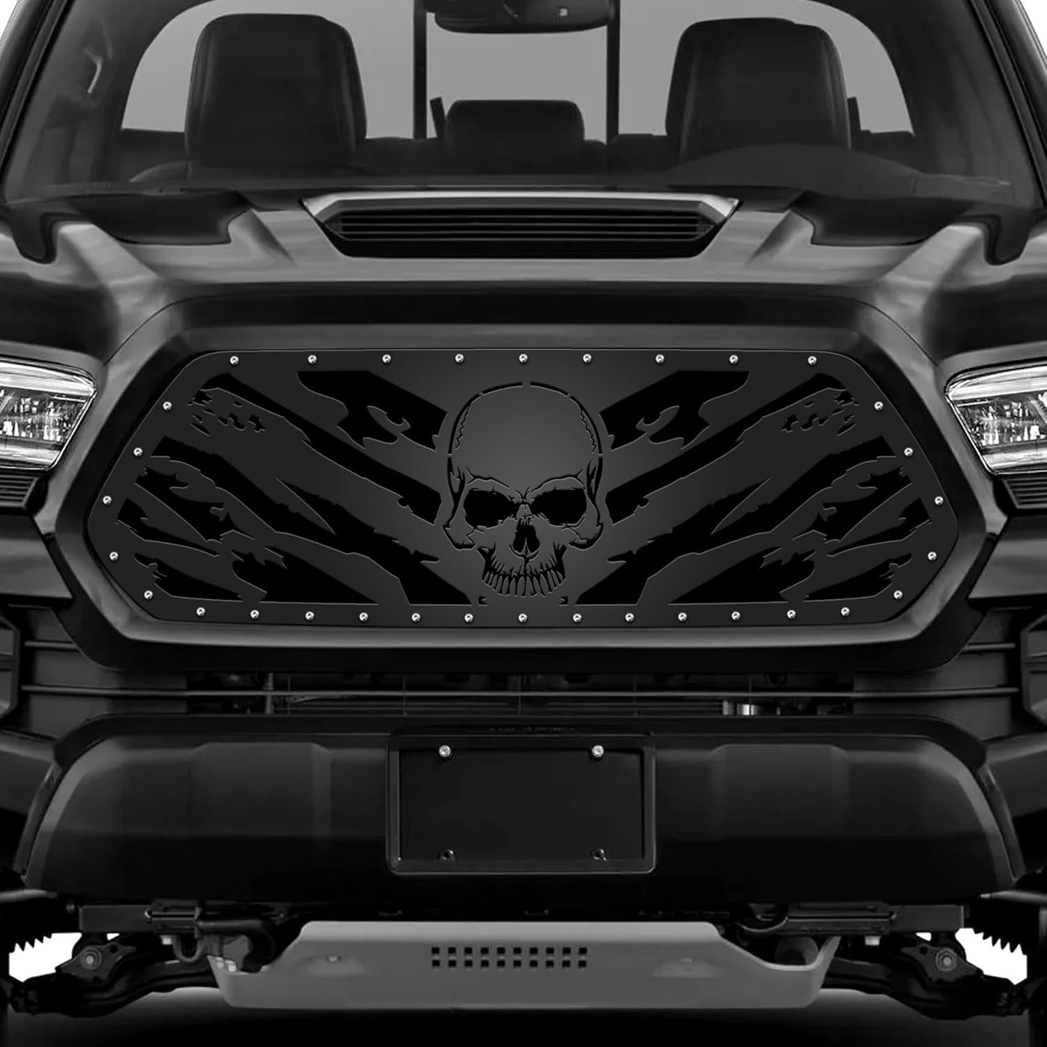 300 Industries Steel Grille Compatible with Toyota Tacoma 2016-2017 - Single Piece Powder Coated Satin Black - Nightmare