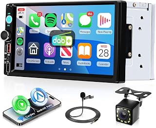 VECHTEL DAB+/DAB Car Radio 2 Din with Wireless Carplay Android Car, 7 Inch IPS HD Touch Screen Car Radio Support Bluetooth FM/AM/RDS Radio USB/Type C Mirror Link SWC Rear View Camera