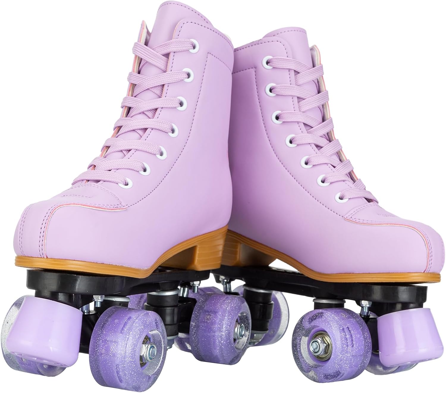 YYW Roller Skates for Girls and Women, Fantastic Pink Purple PU Leather Light Up Kids Youth Roller Skates, Indoor Outdoor