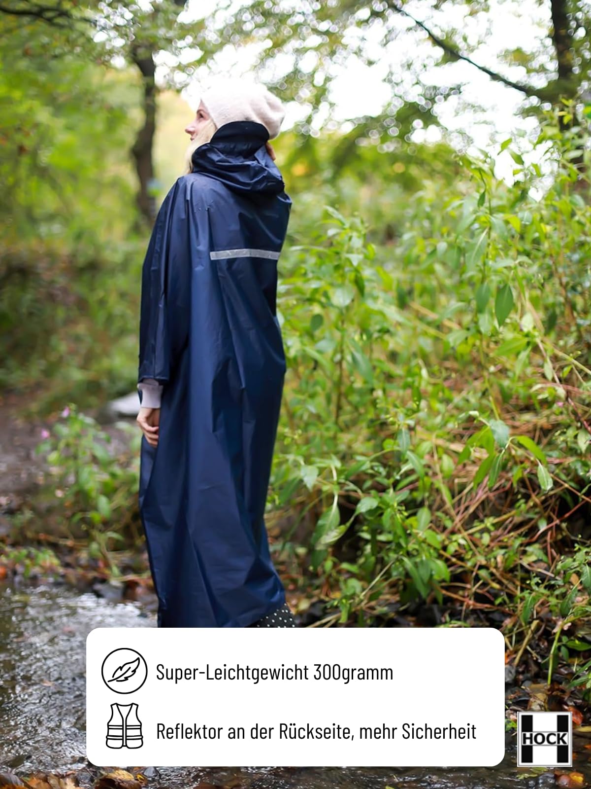 HOCK Rain Star - Poncho de lluvia extralargo con capucha y bolsillo en el pecho, 100% resistente al agua, ligero protector de lluvia unisex