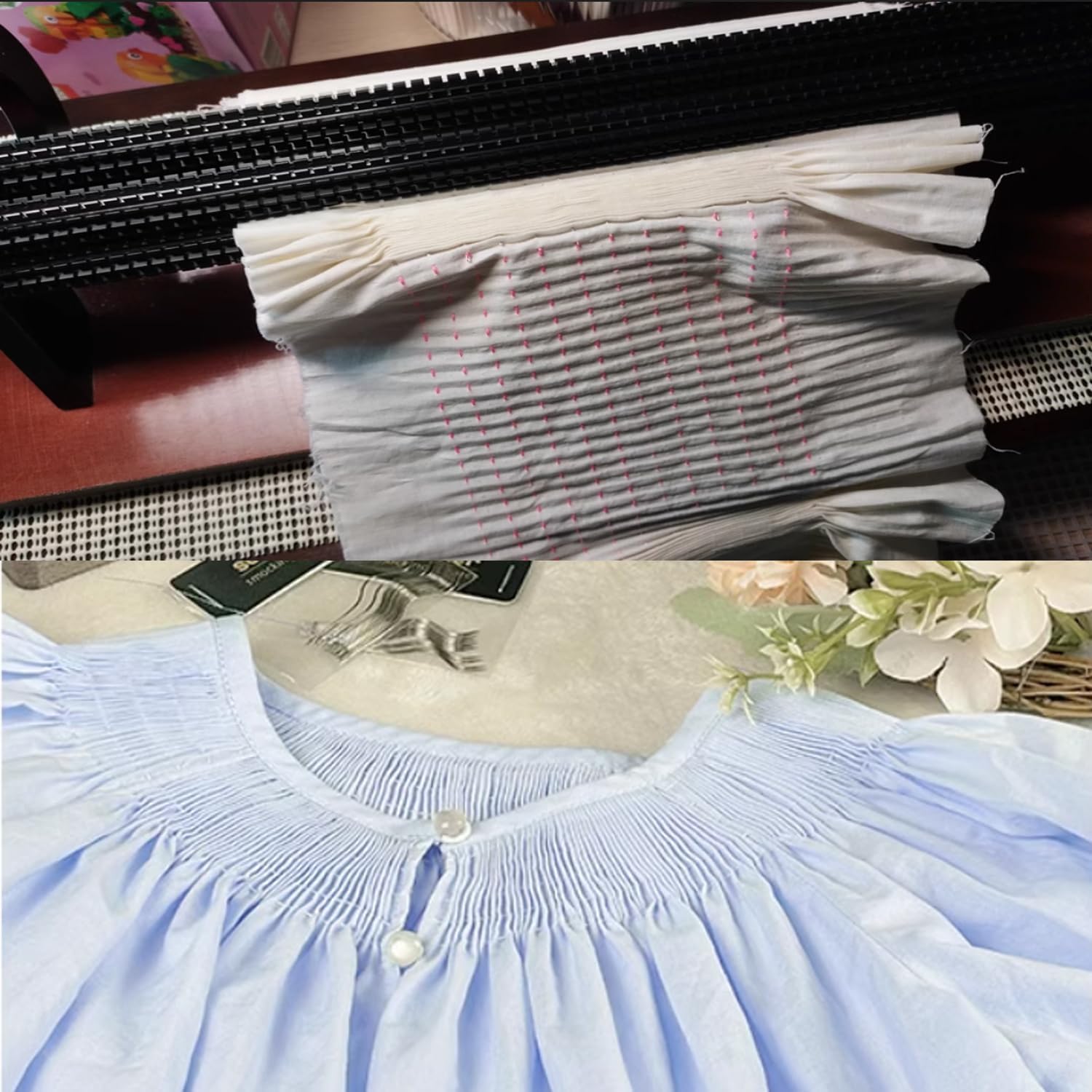 Smocking Pleater 24 Row,w/Back Box&Special Needle,Ruffler Sewing Machine,Presser Foot Gathering Pleats and Ruffles Attachment