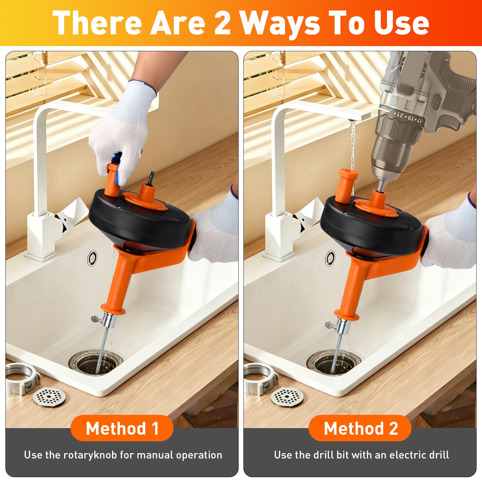 Desatascador Tuberías 13m, Espiral Desatascador Profesional de Acero con Accesorios, Cable Desatascador con Guantes, Cepillos y Garra, Limpieza de Tuberías para Cocina y Baño