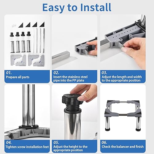 Miniatura 5 de Mini soporte para refrigerador con alfombrilla de silicona, soporte ajustable para refrigerador con 4 pies de acero inoxidable (9 a 10.2 pulgadas de