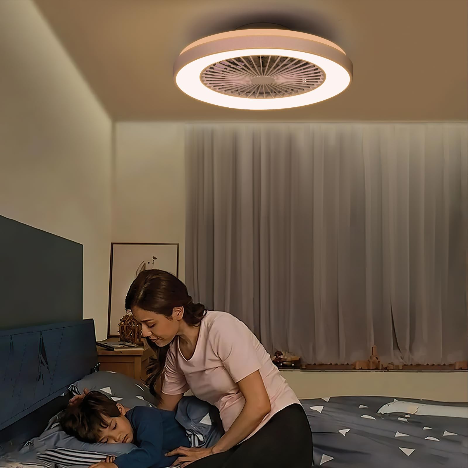Deckenventilator mit Beleuchtung für Schlafzimmer, Ø48cm, Leise DC Motor 20W, Fernbedienung, 6-Gang, Moderne LED 40W Deckenleuchte mit Ventilator, RGB, Dimmbar, 3000K-6000K, Sommer Winterbetrieb