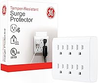 Vista 1 de GE 37155 Protector de sobretensiones extensor de 6 tomas, enchufes de seguridad resistentes a manipulaciones, tecnología de apagado automático, 440