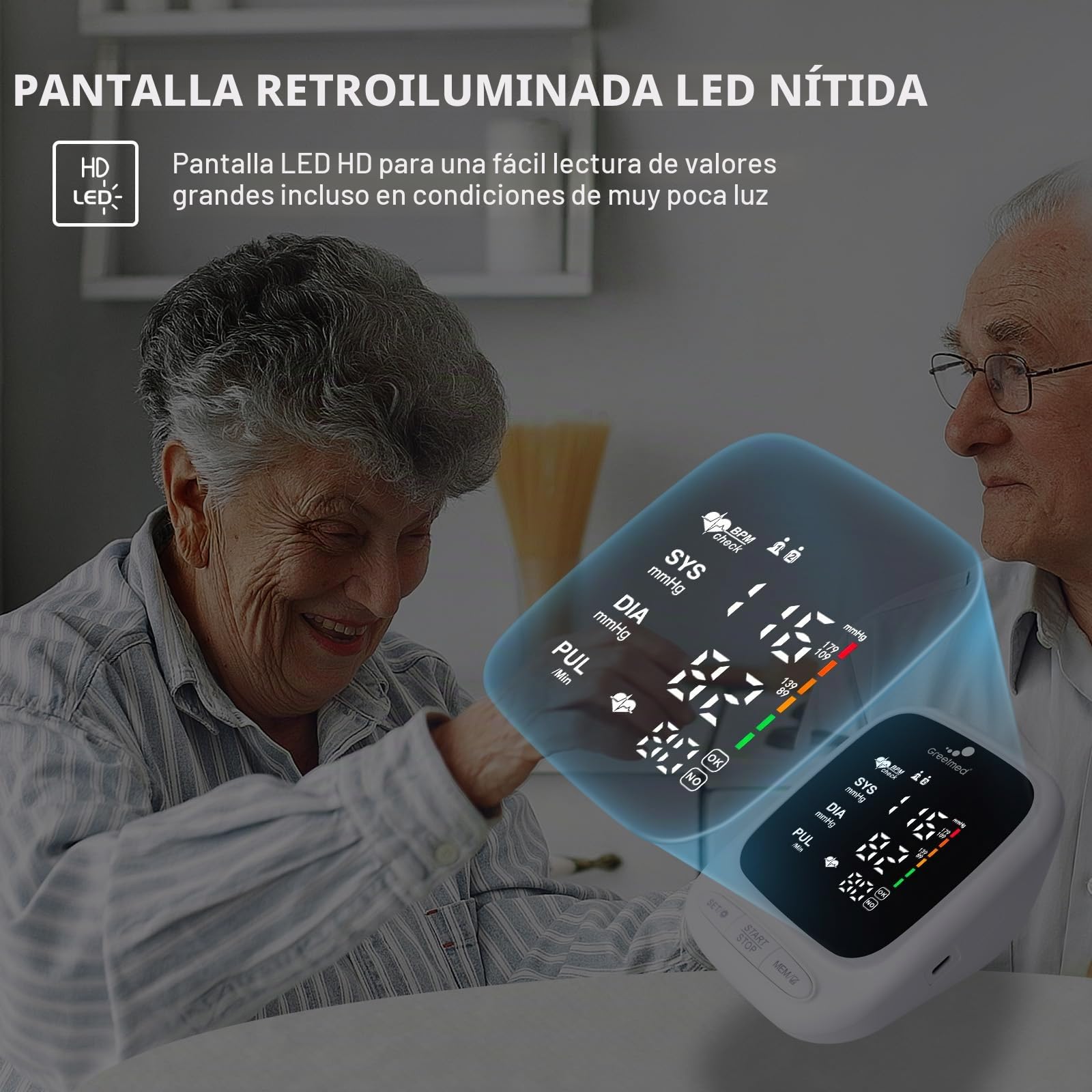 Greetmed Tensiómetro Automático Para Brazo, Tensiómetro Parlante, Recargable, Para Uso Doméstico, Pantalla Led Digital, Ajustable, De 8,7 A 16,5 Pulgadas, Modelo Para Dos Usuarios Grande