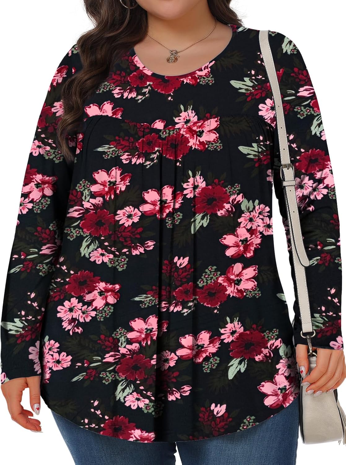 Plus Size Tops for Women Fall Long Sleeve Shirts Crew Neck Casual Loose Tunic Blouse 1X-5X - Image 2