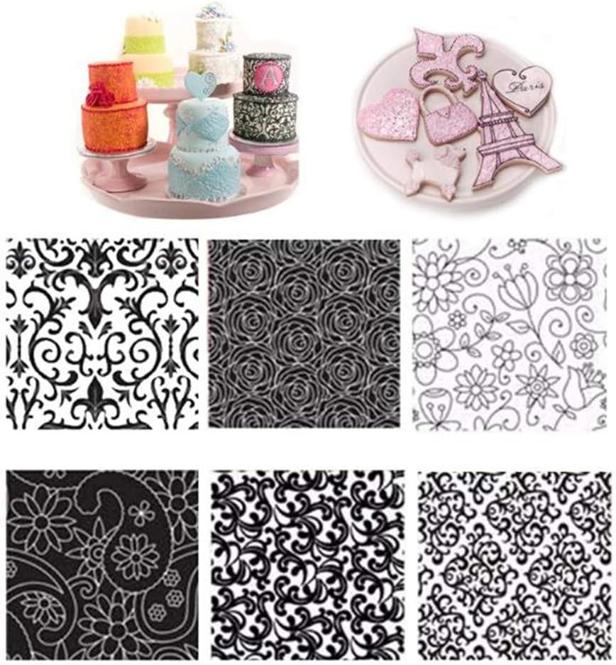 6pcs Bakeware Floral Texture Sheet Set, Cookie Sugar Craft Decoration Texture Mat, Baking Tools Fondant Cake Mold, Transparent Embosser Mould, Cake Broder Decoration Molds, Plastic Cake Lace Mat