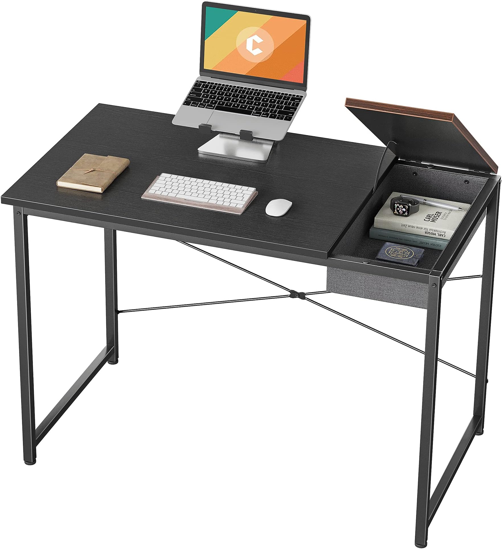 Cubiker Writing Computer Desk 39" Home Office Study Laptop Table, Modern Simple Style Desk with Drawer, Black Espresso