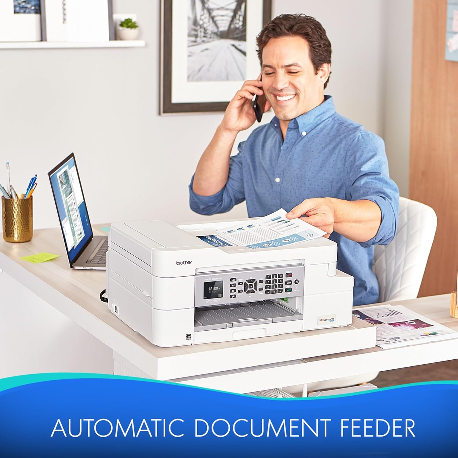 Brother MFC-J805DW INKvestmentTank Color Inkjet All-in-One Printer with Mobile Device and Duplex Printing with Up to 1-Year of Ink in-Box, White, One Size, Amazon Dash Replenishment Ready